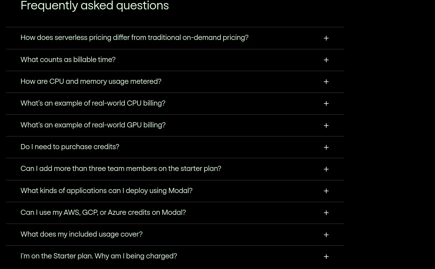 modal.com FAQ section