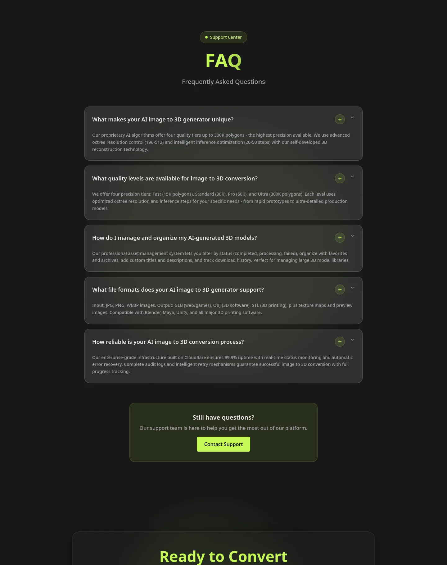 modelfy.art — a real FAQ section