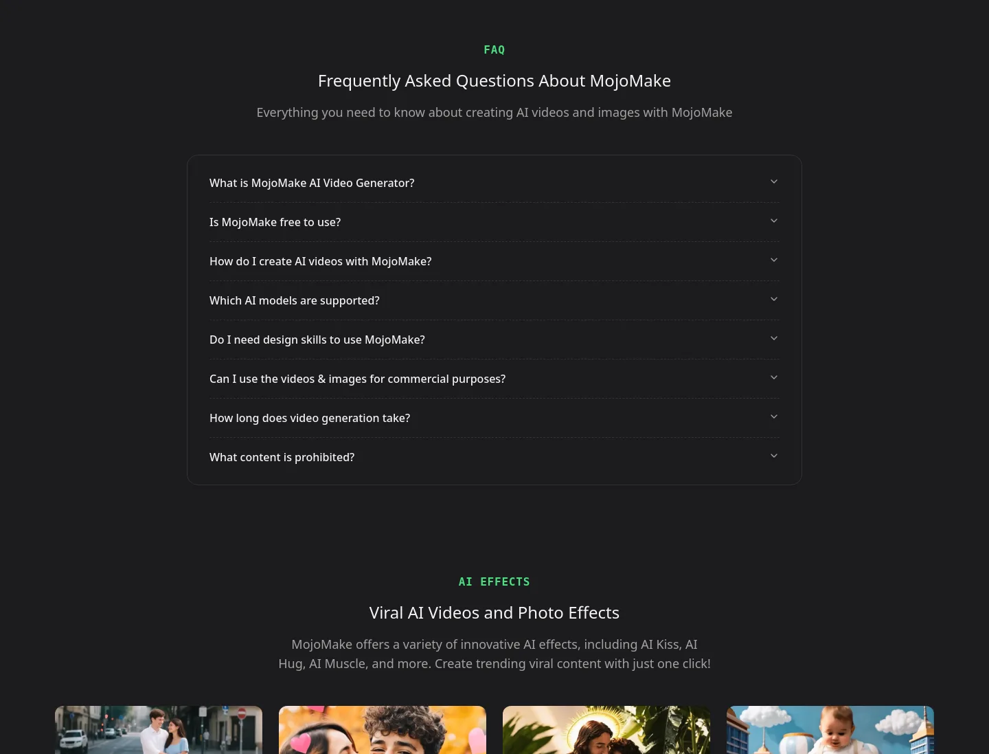 mojomake.com FAQ section