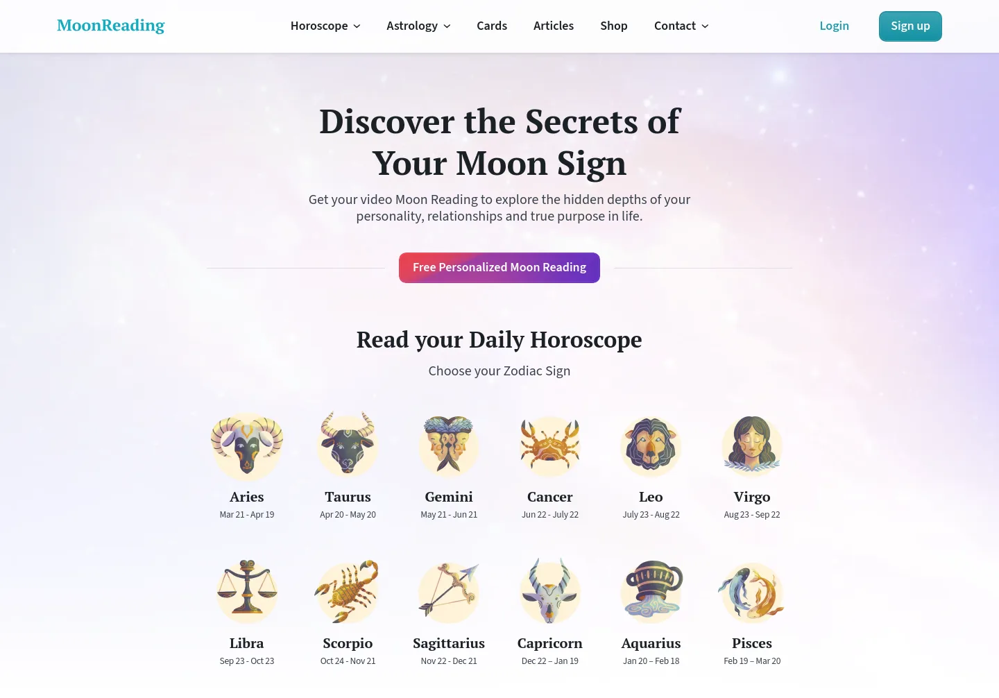moonreading.com — a real Hero section