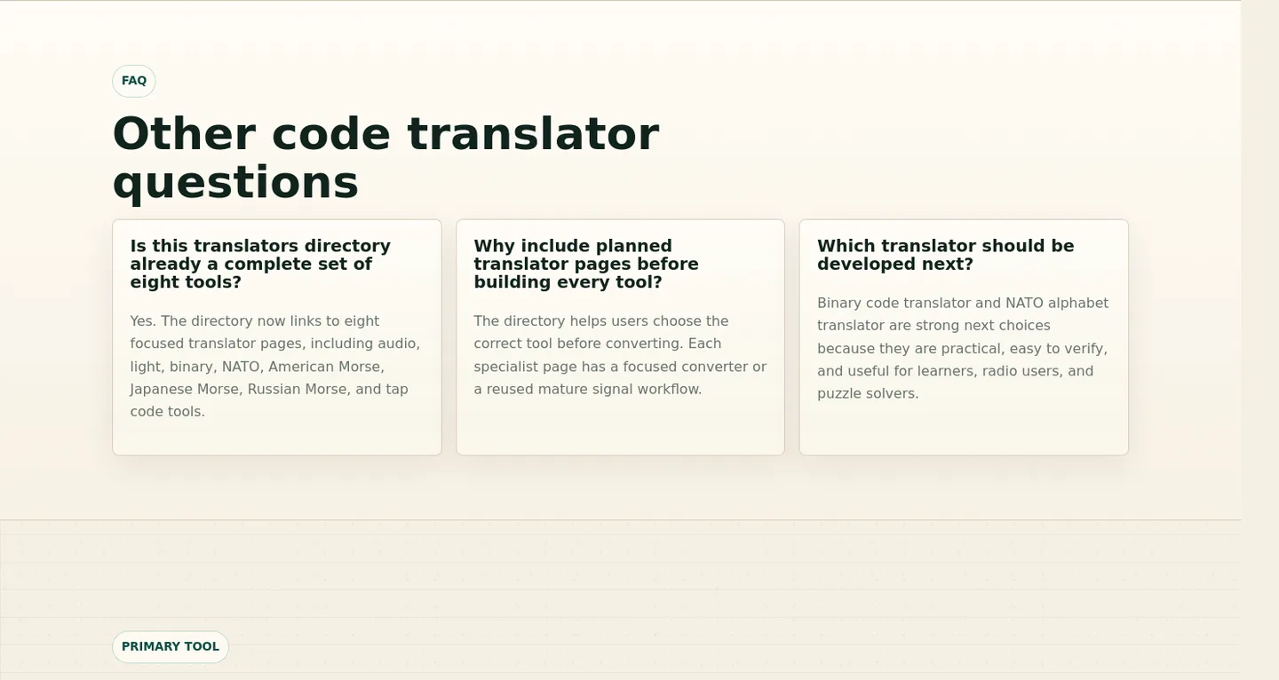 morsecodetranslator.run — a real FAQ section