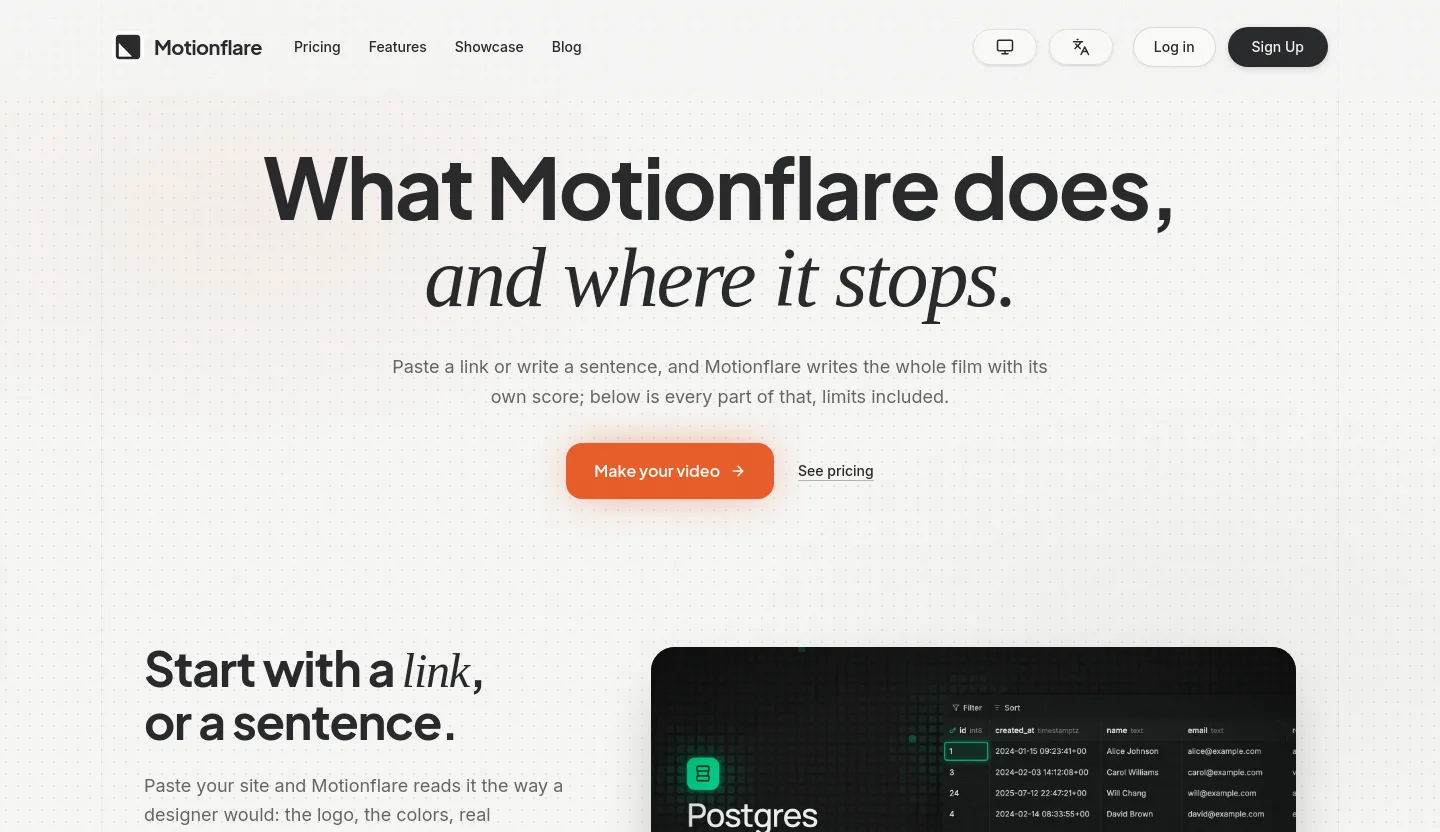 motionflare.ai — a real Hero section