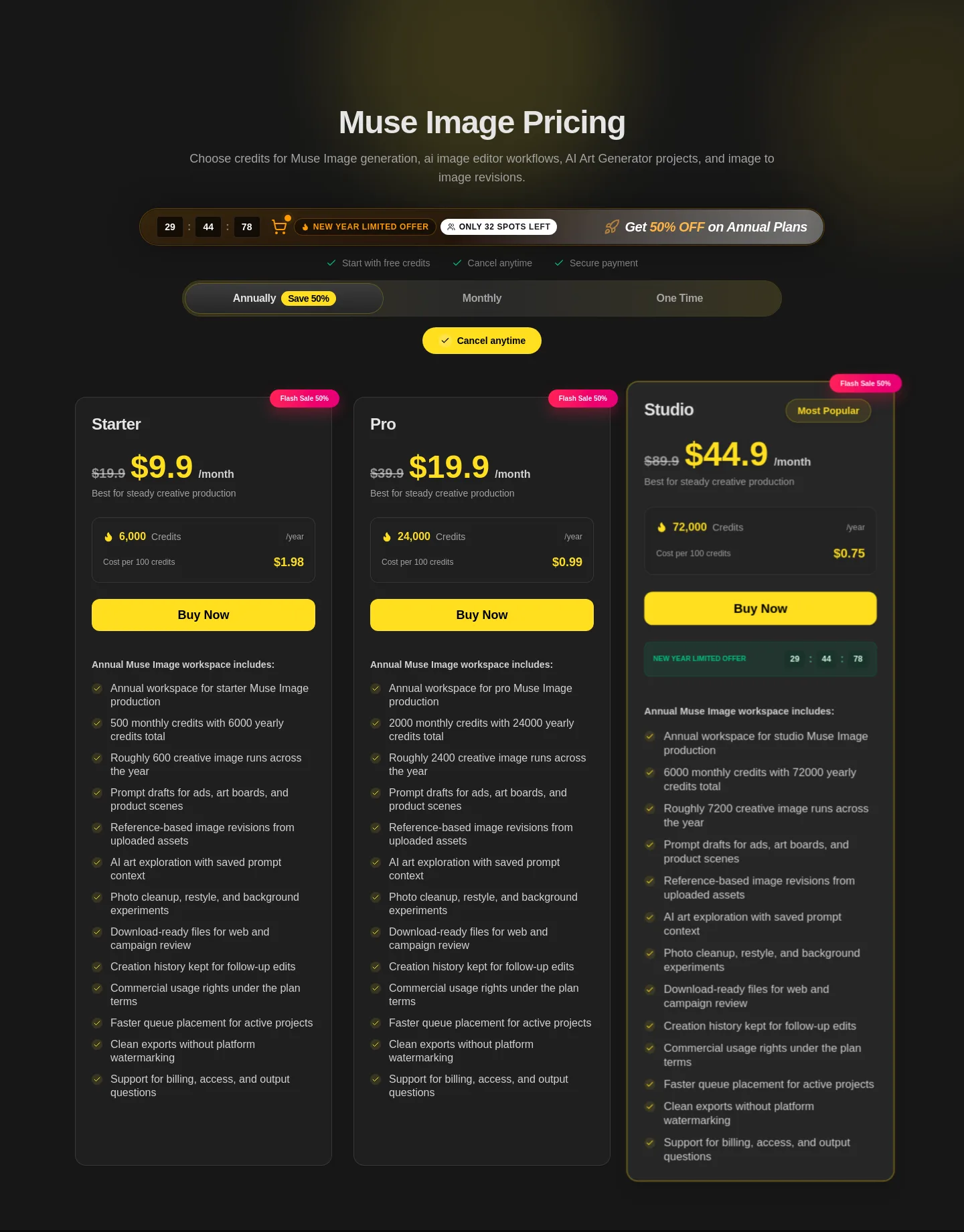 museimageai.pro Pricing section