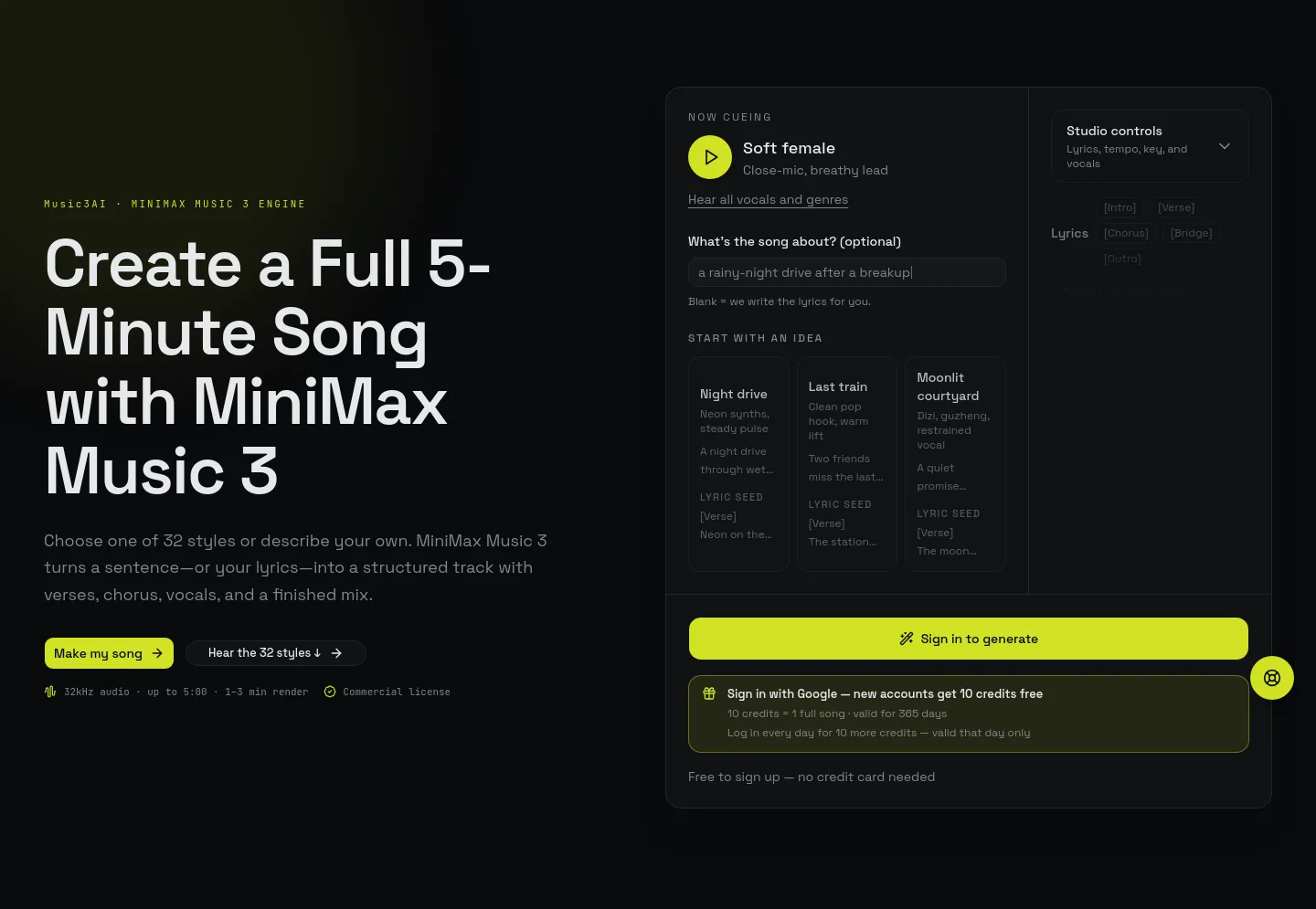 music3ai.com — a real Hero section