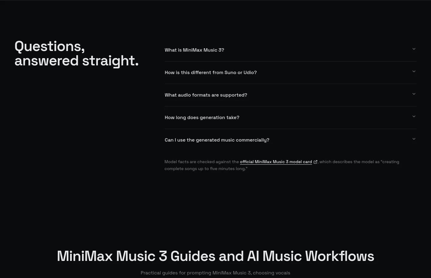 music3ai.com — a real FAQ section