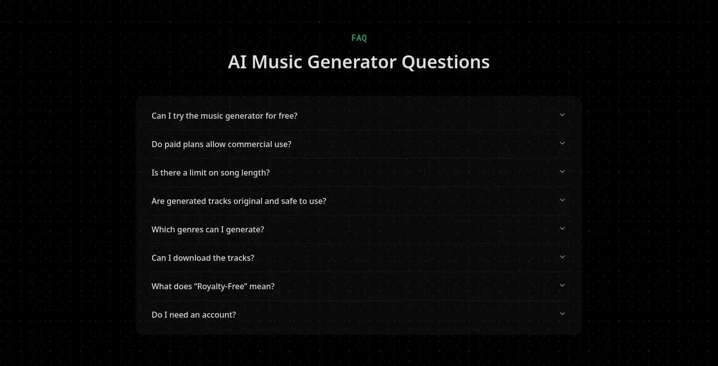 musicbento.com — a real FAQ section