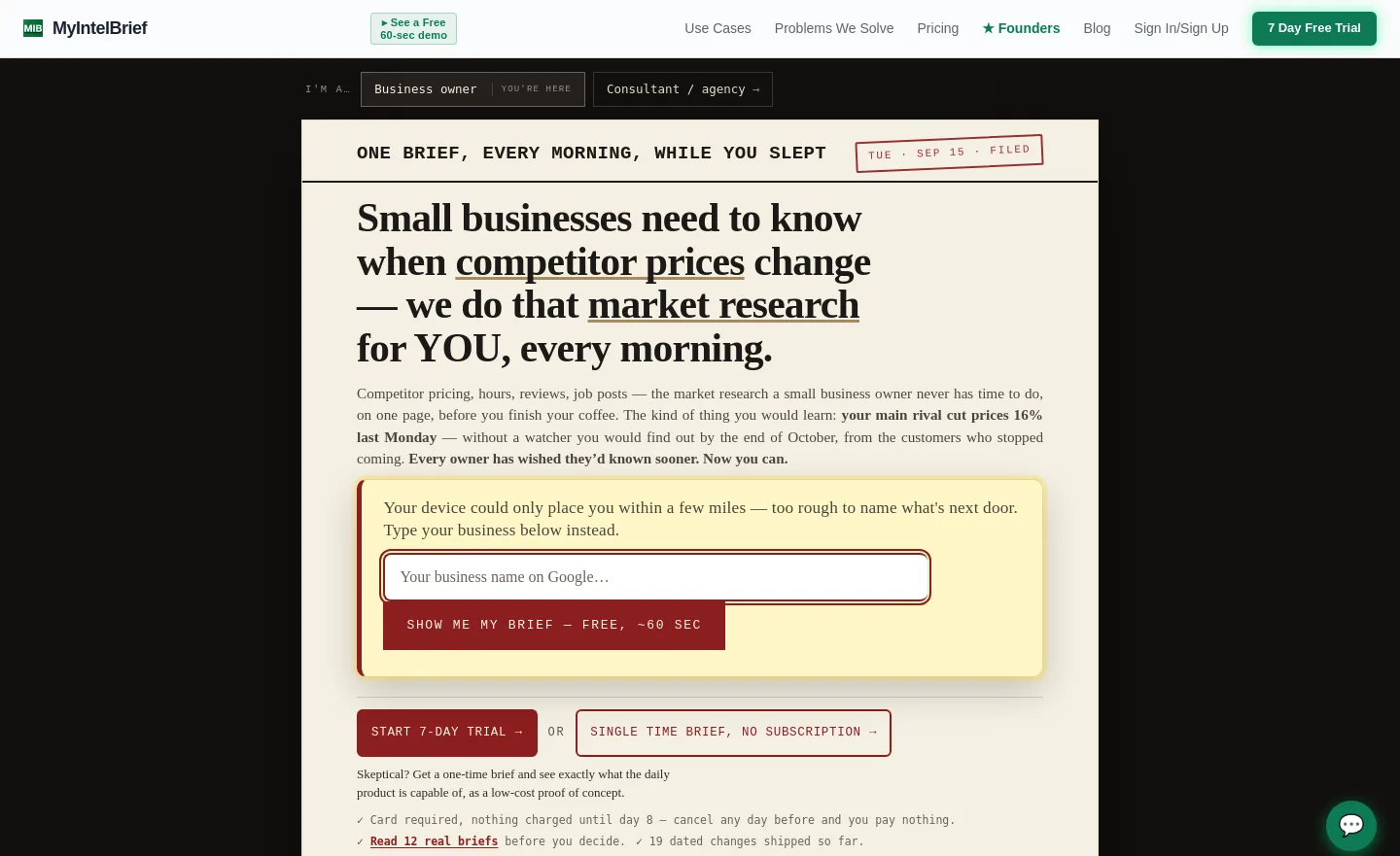 myintelbrief.com — a measured funnel