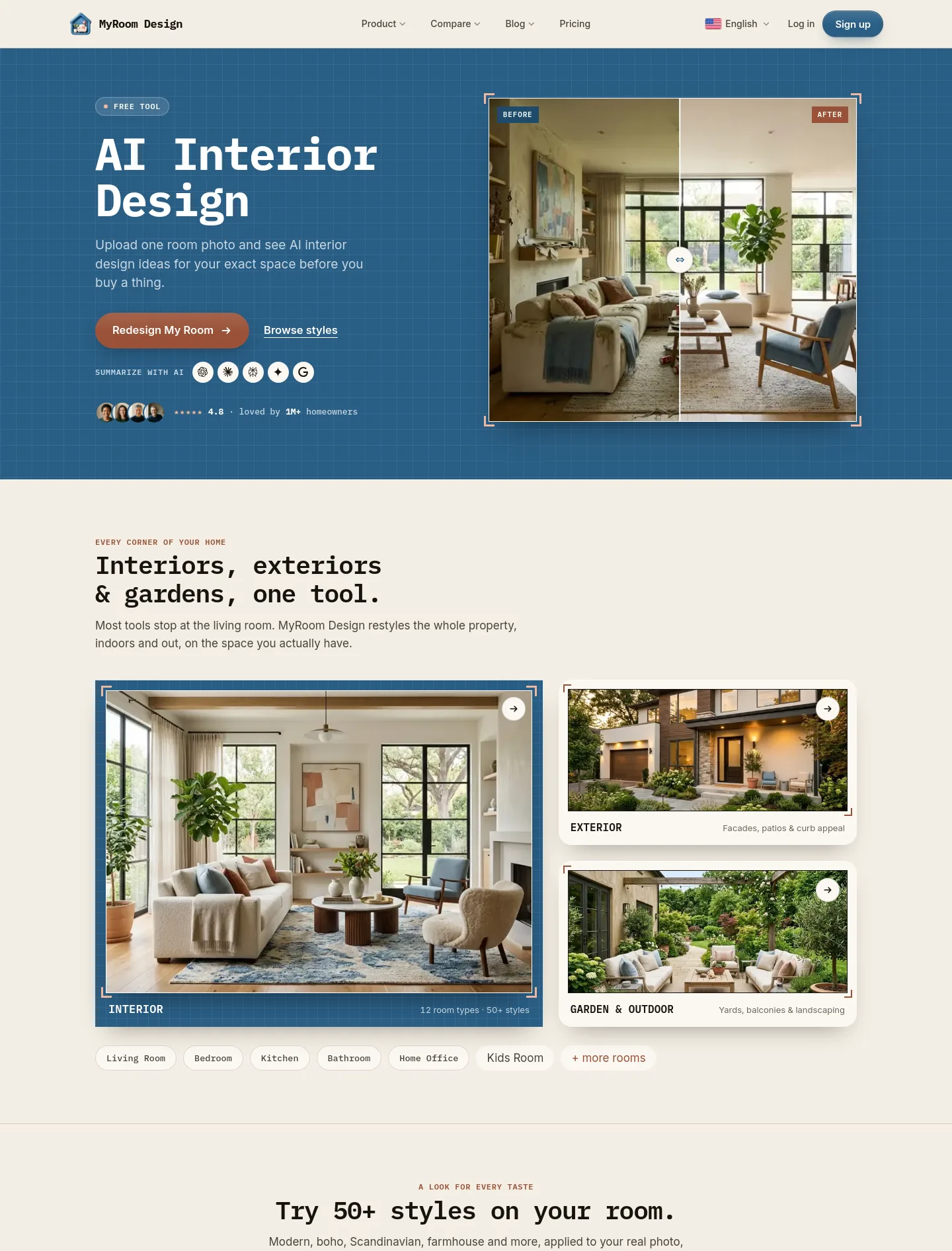 myroomdesign.ai — Hero + Logo Wall + Pricing + FAQ