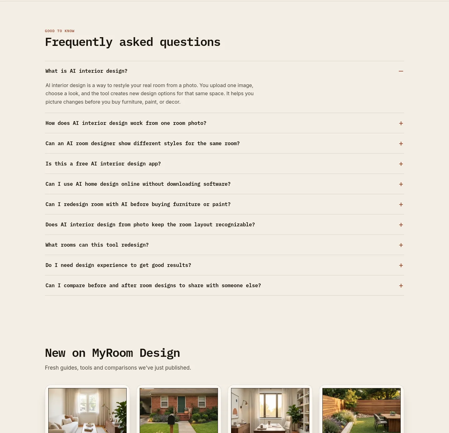 myroomdesign.ai FAQ section