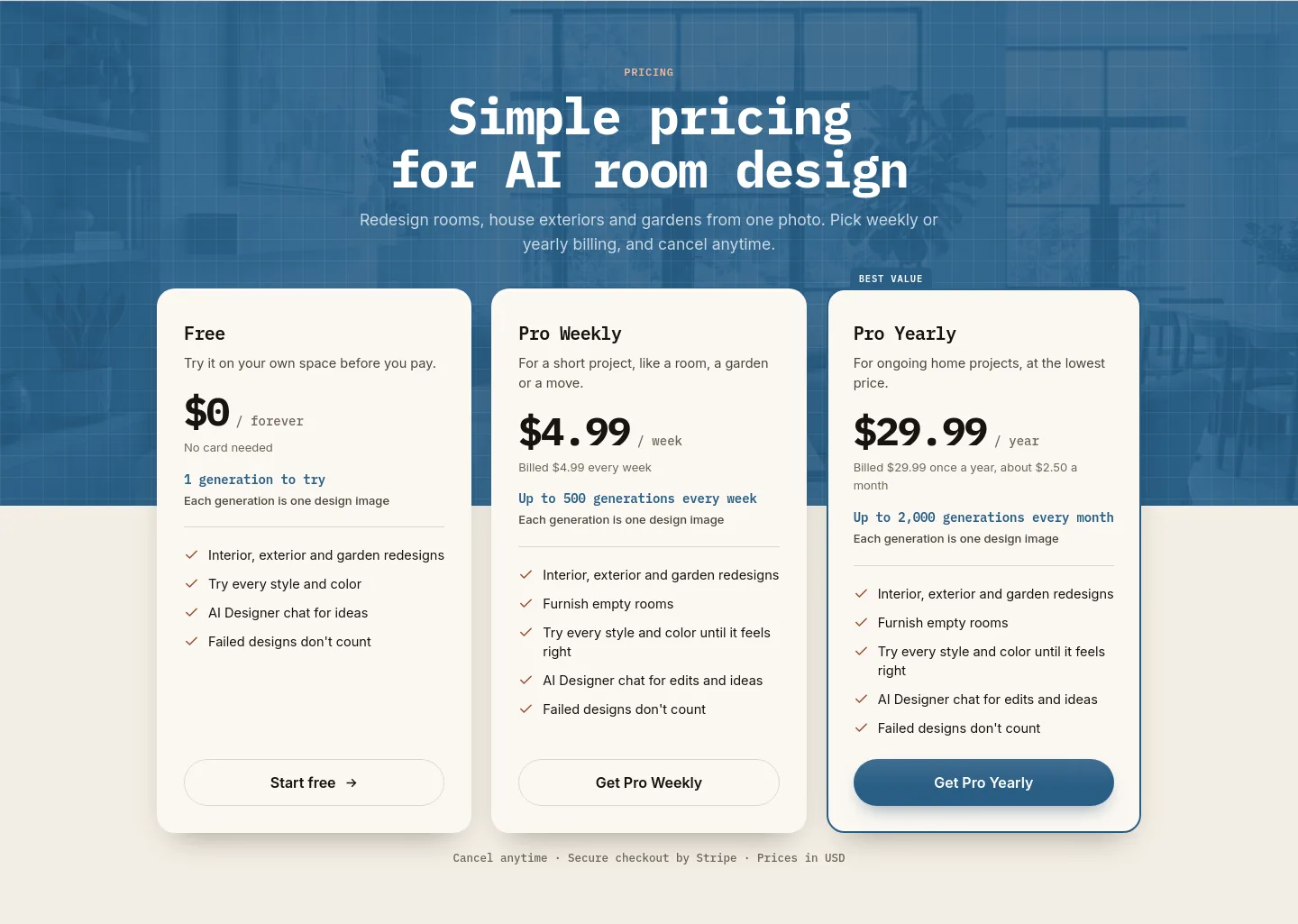 myroomdesign.ai Hero section