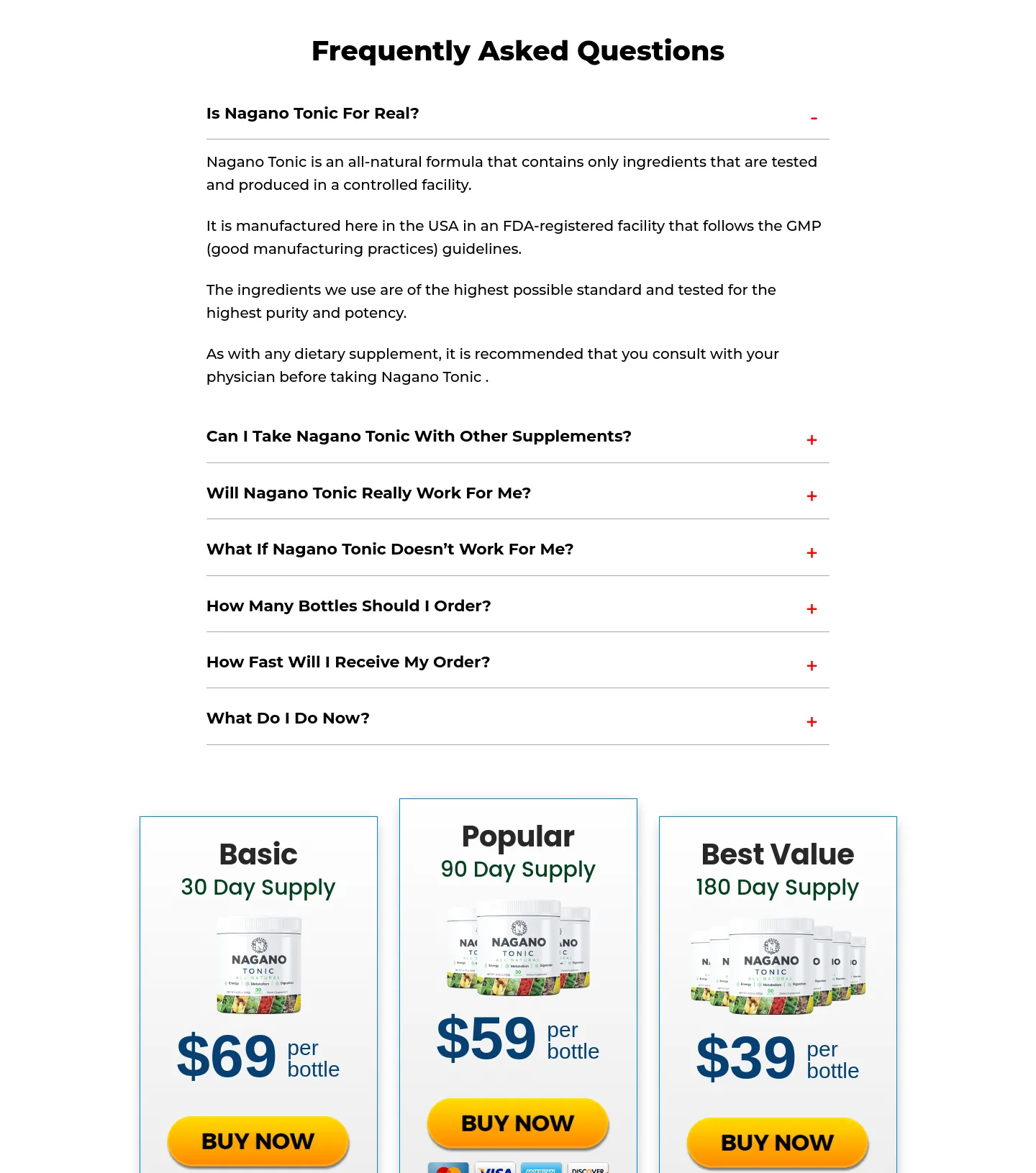 naganotonic.com — a real FAQ section