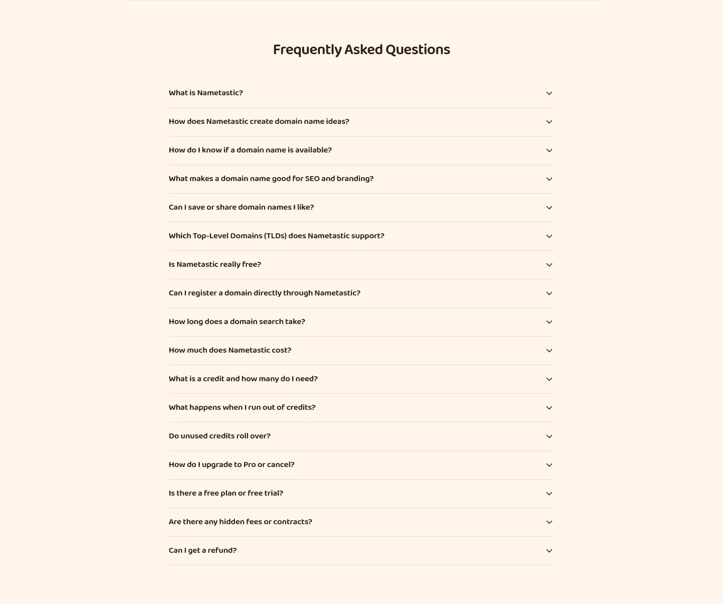 nametastic.com FAQ section