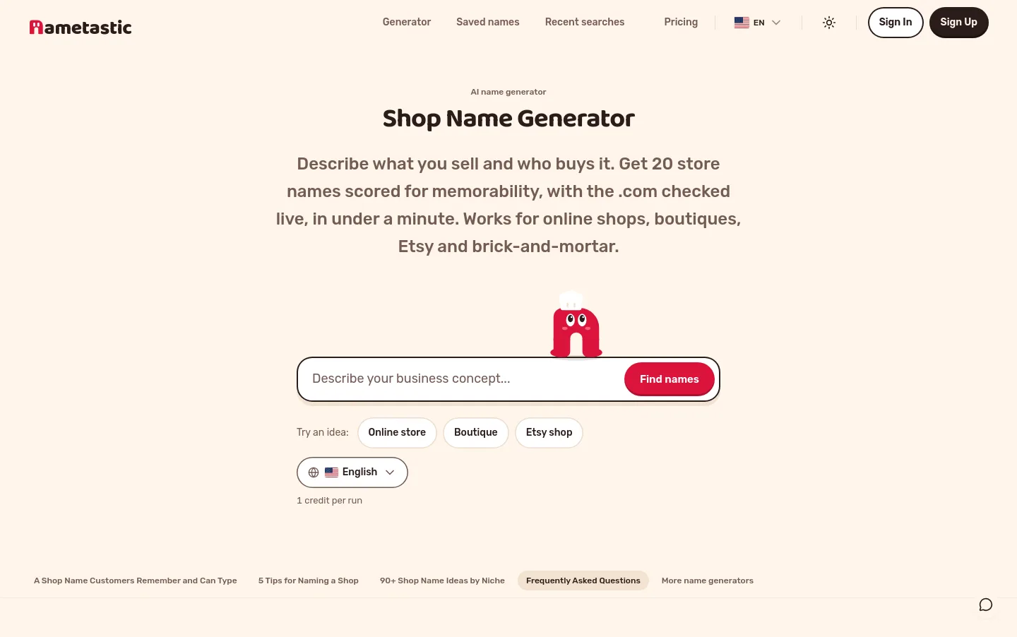 nametastic.com Features section