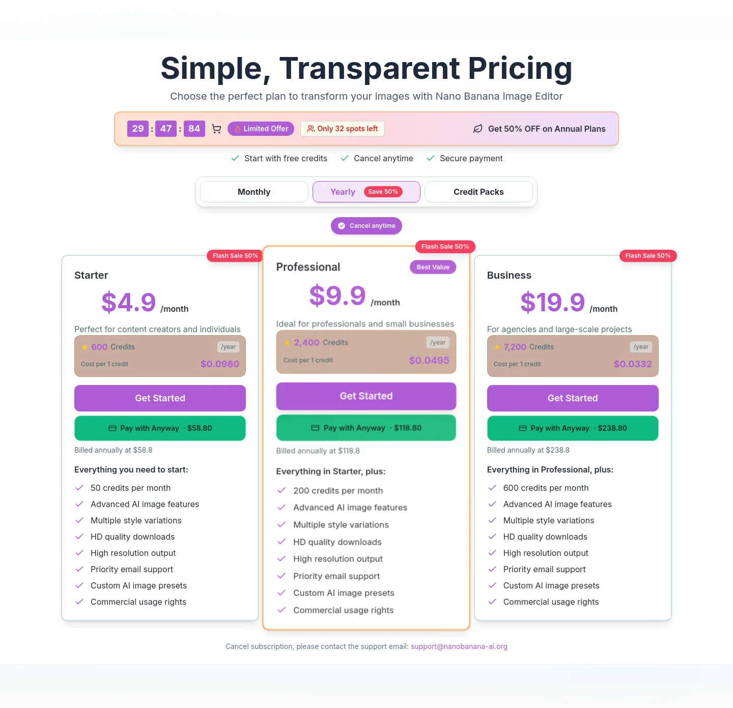 nanobanana-ai.org Pricing section