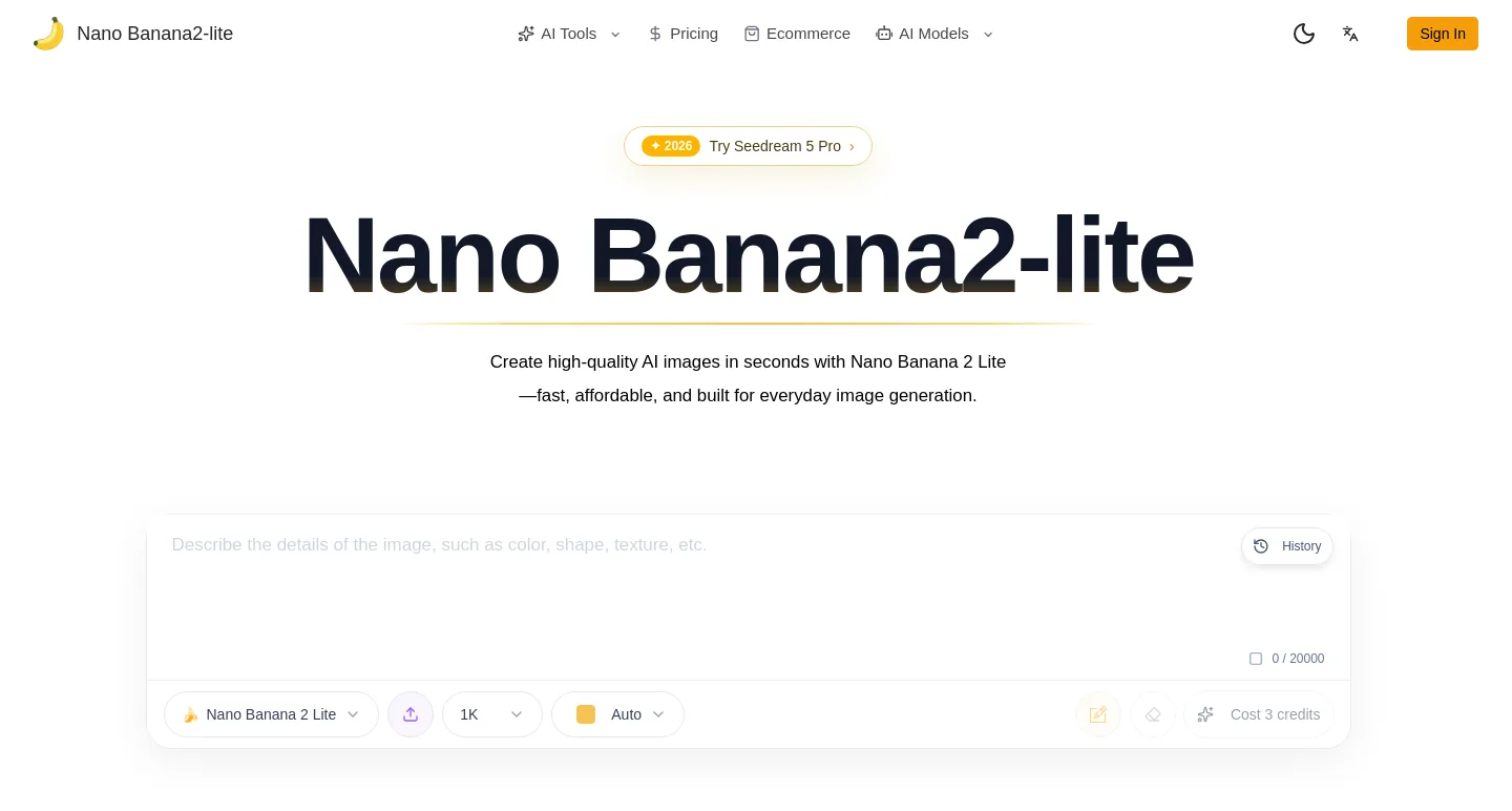 nanobanana2-lite.io — a real Hero section
