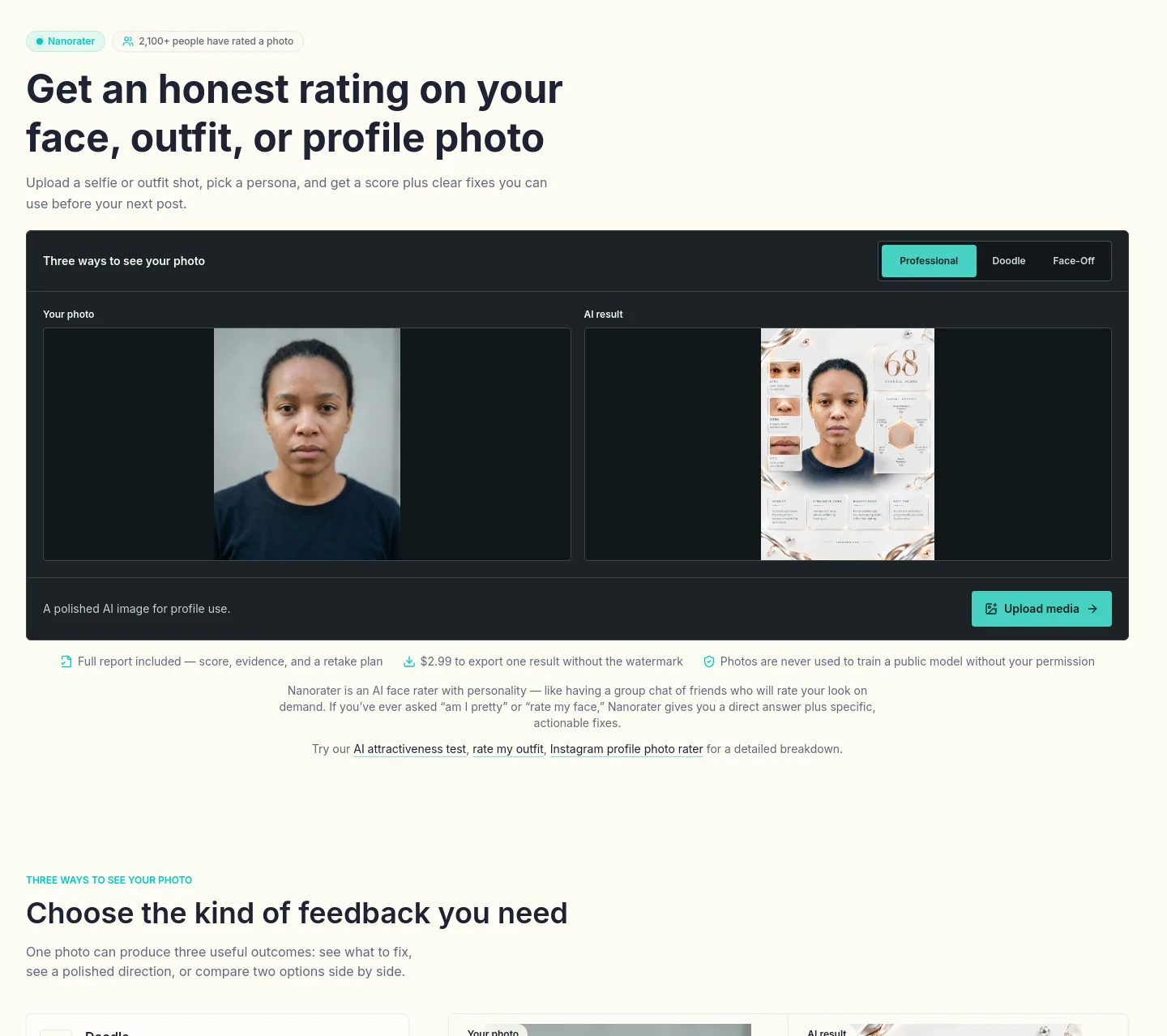 nanorater.com — a real Hero section