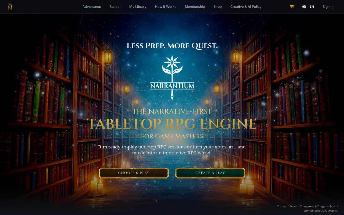 narrantium.com — a real Hero section