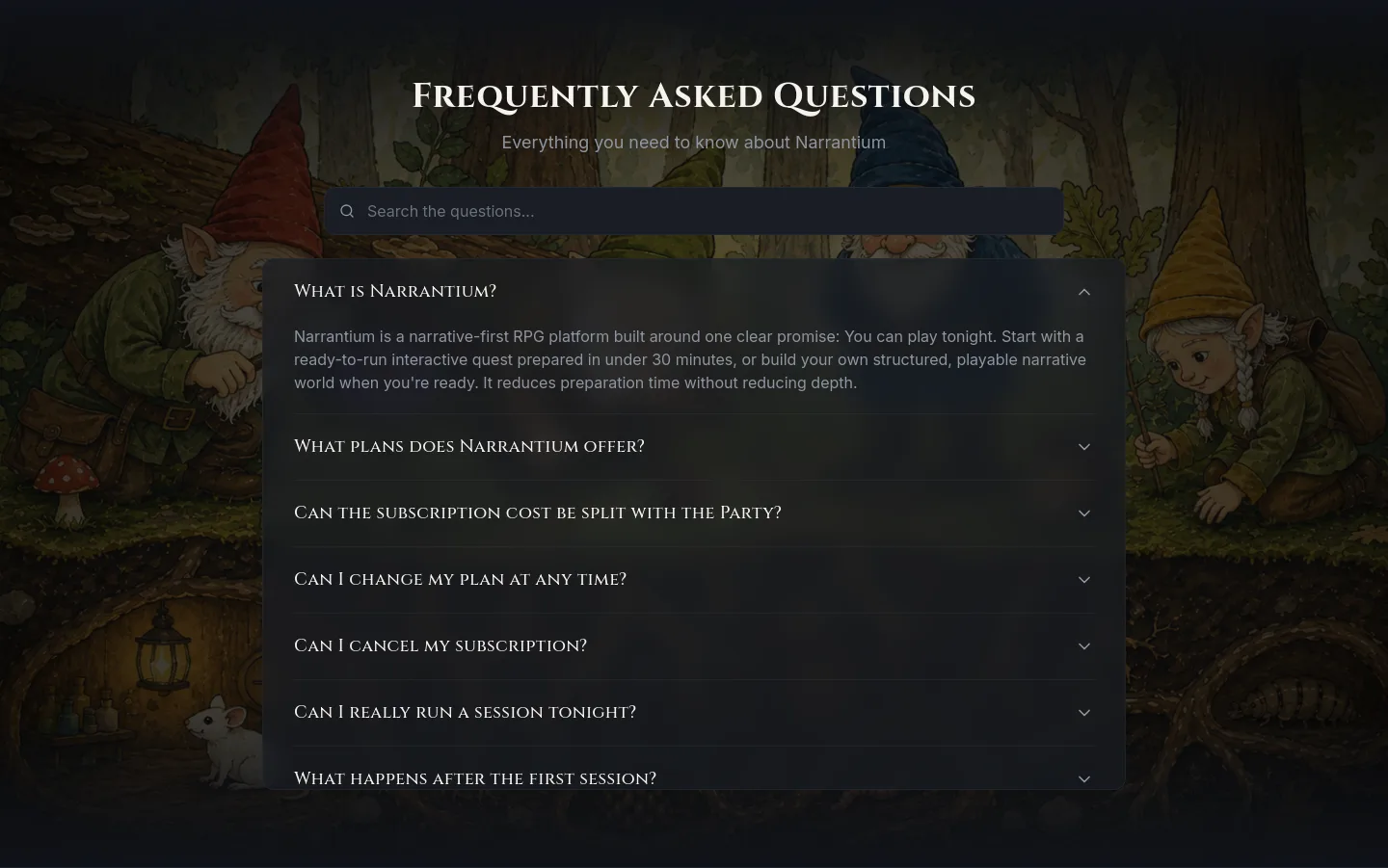 narrantium.com — a real FAQ section