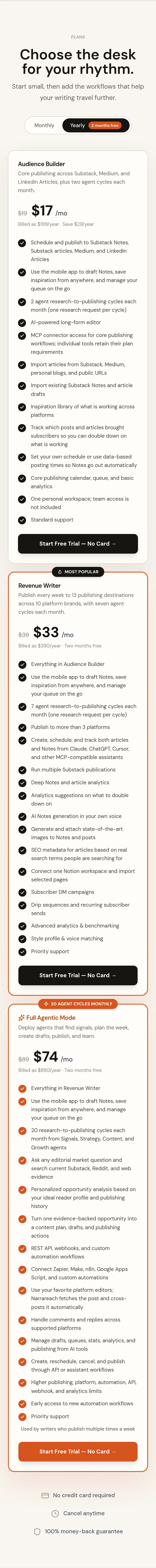 narrareach.com — a real Pricing section