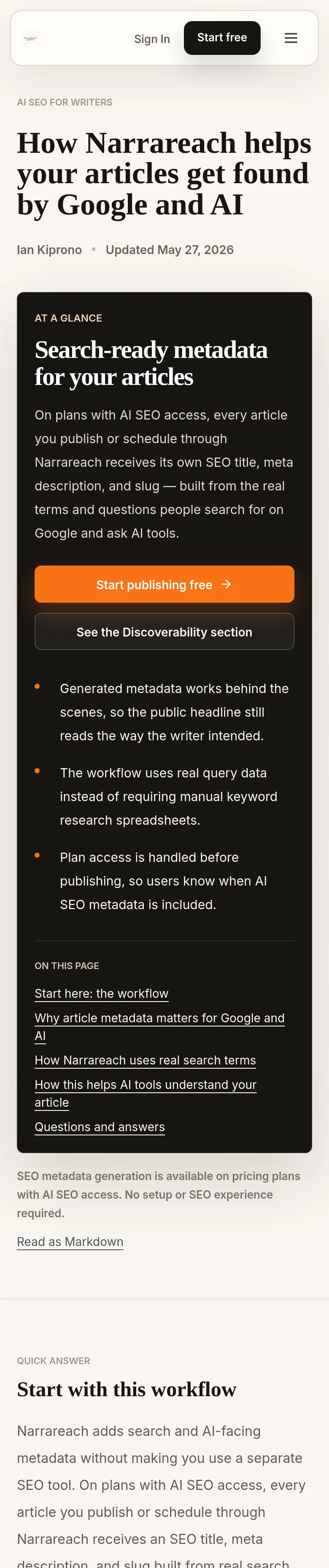 narrareach.com Hero section