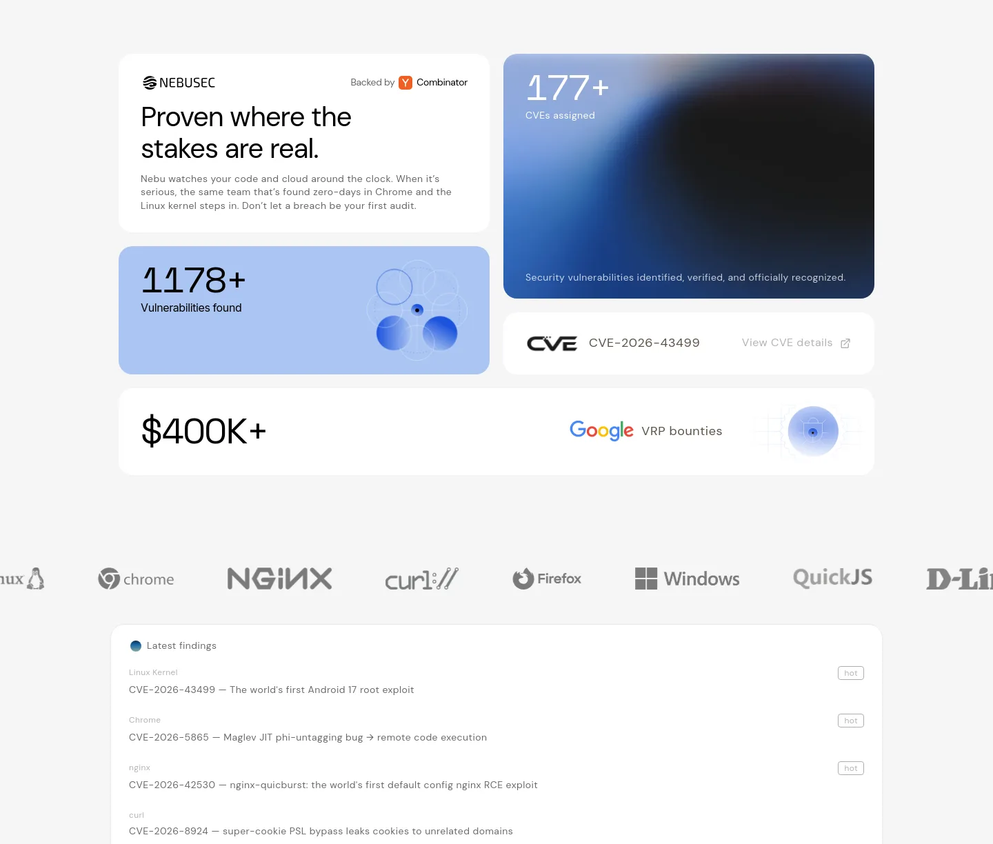 nebusec.ai — a real Logo Wall section