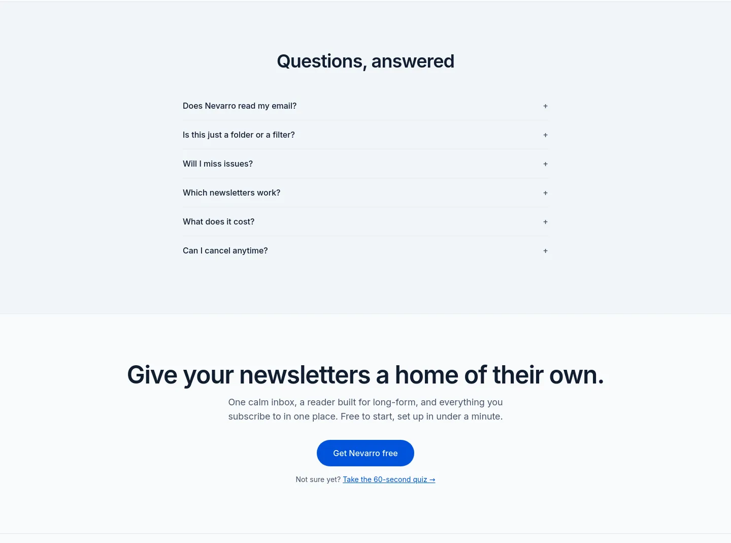 nevarroapp.com — a real FAQ section