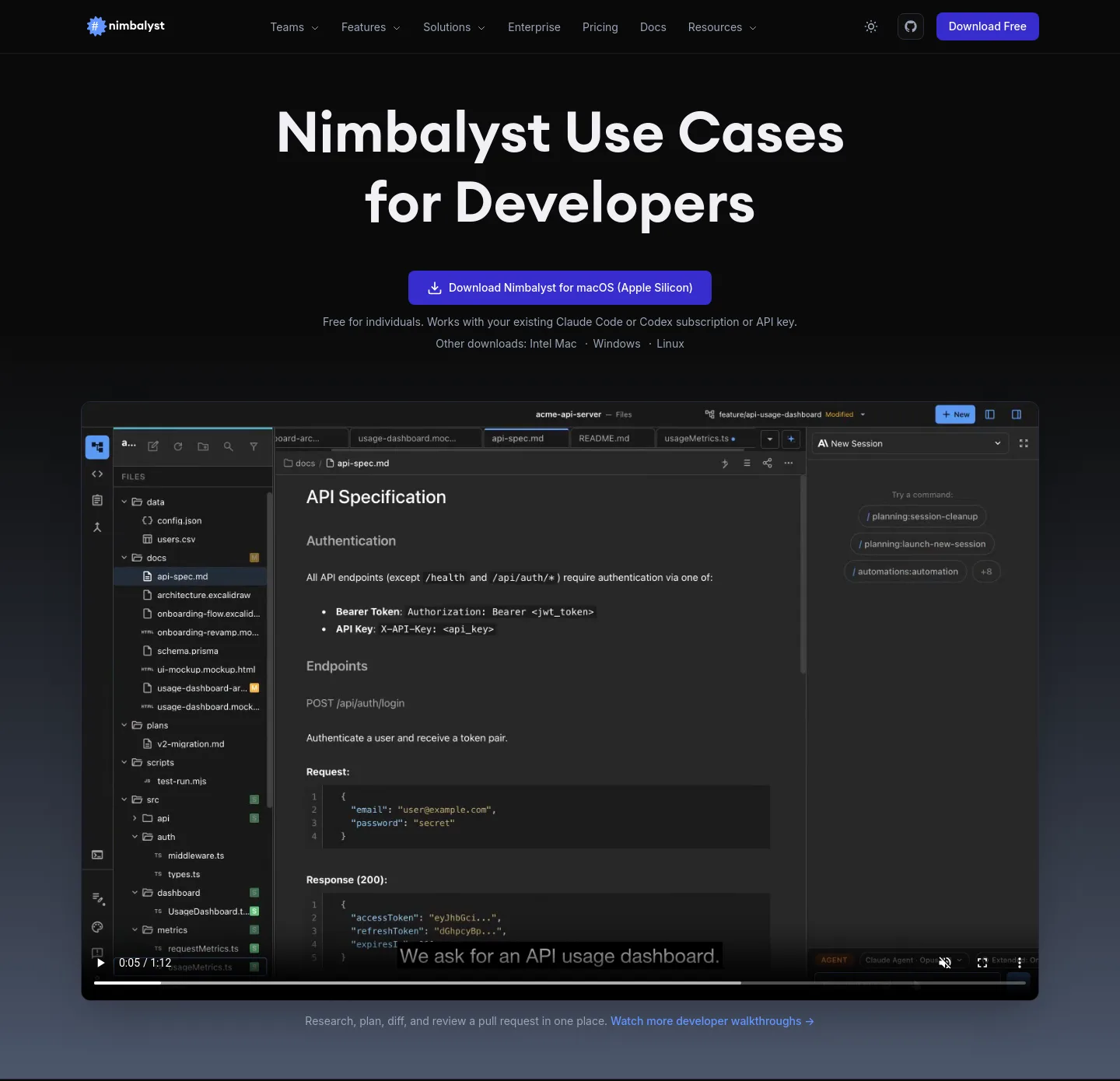 nimbalyst.com — a real Hero section