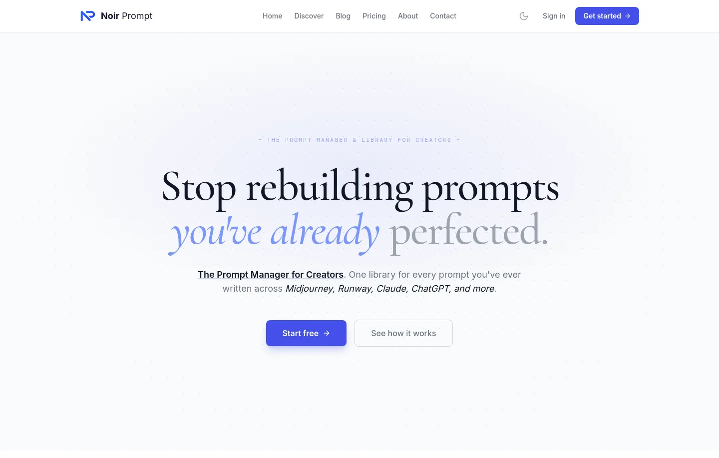 noirprompt.com — Hero + Pricing