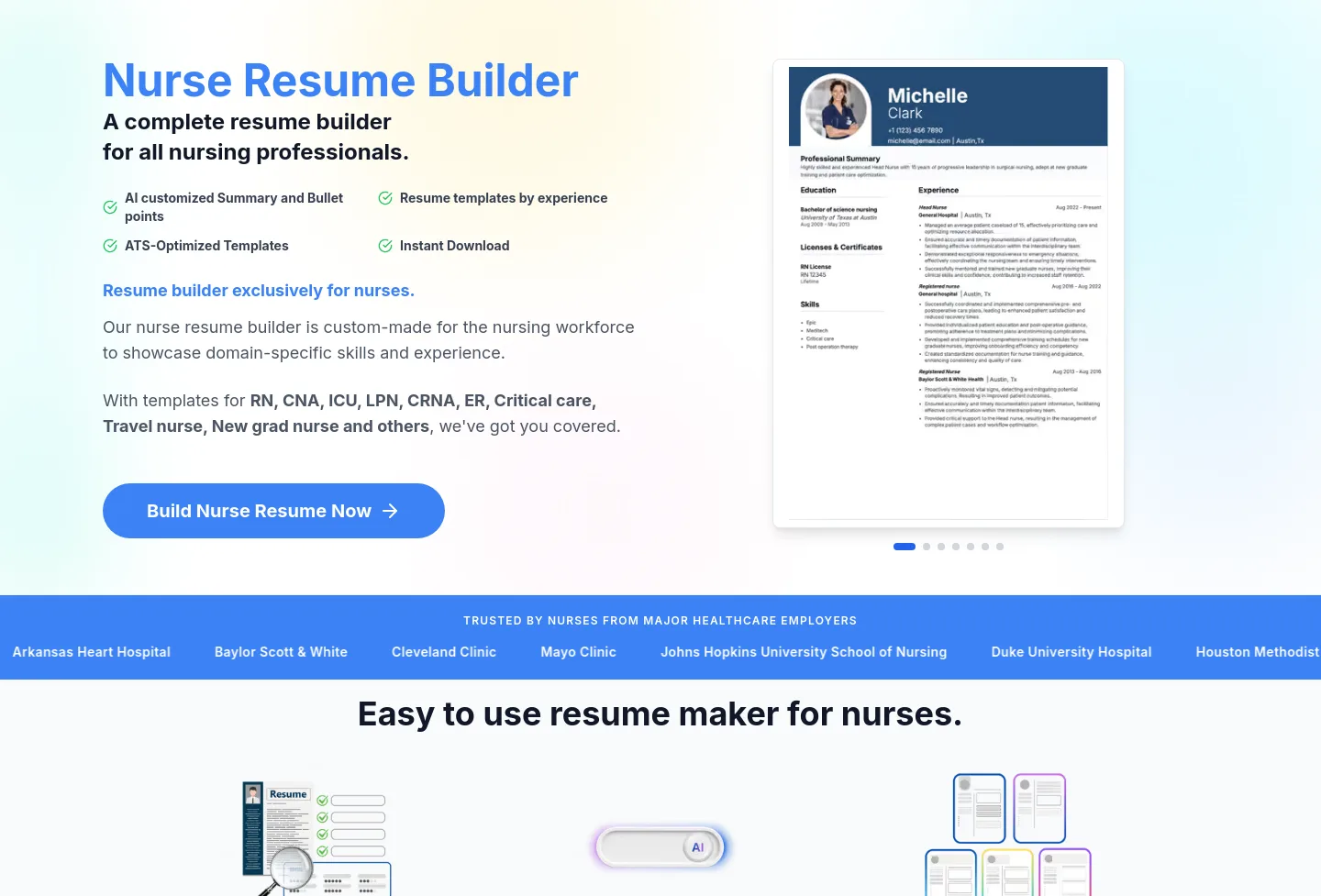 nurseresumebuilder.app — a real Hero section