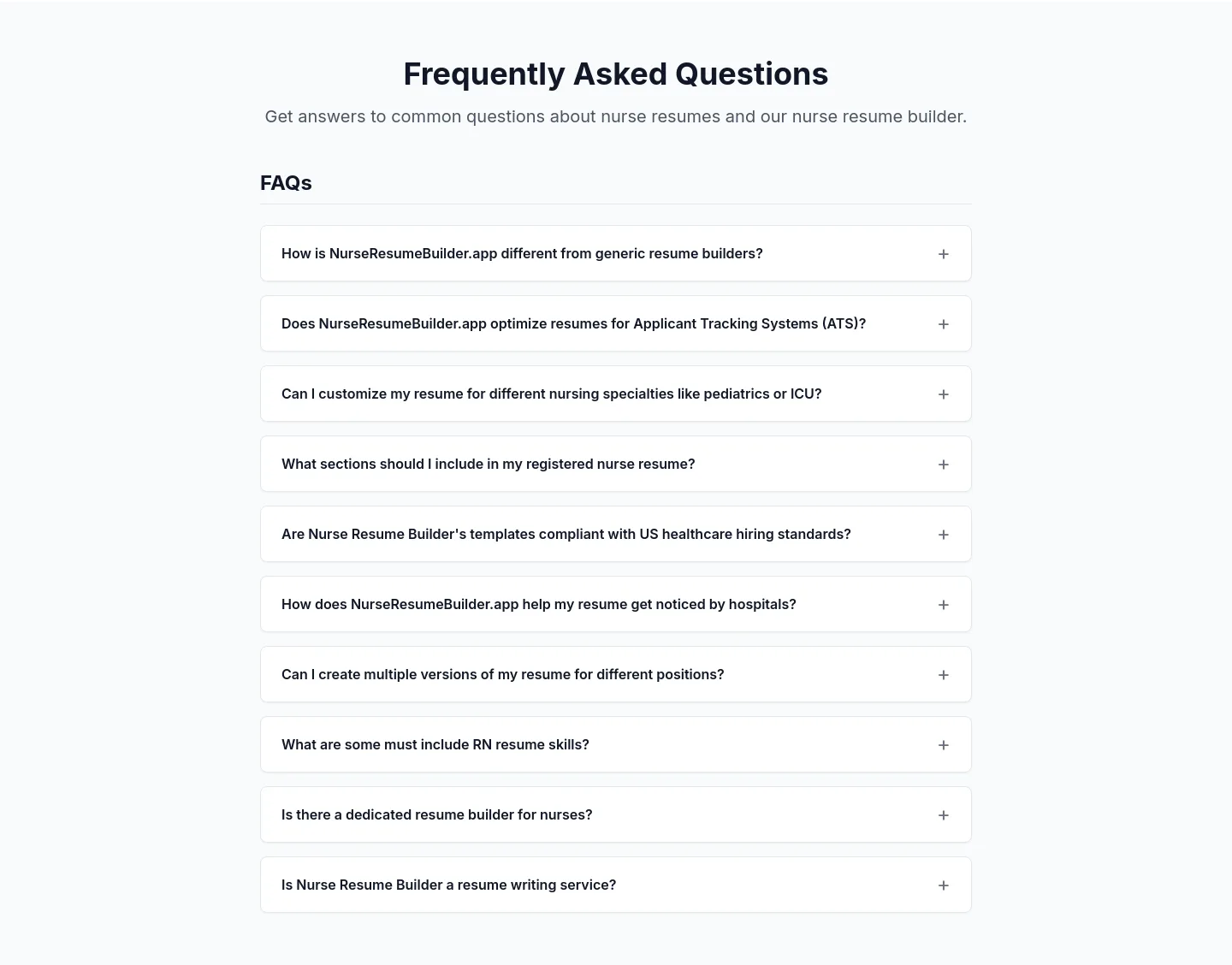 nurseresumebuilder.app FAQ section