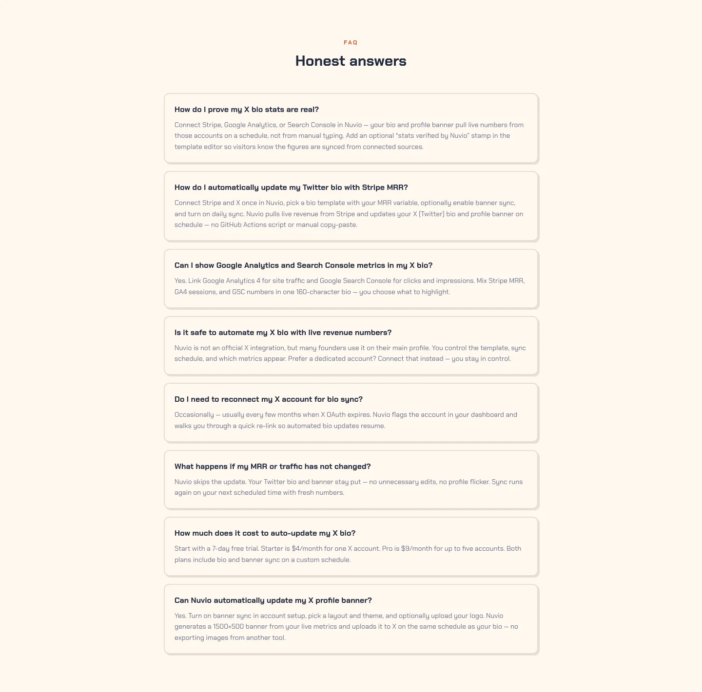 nuvio.so — a real FAQ section