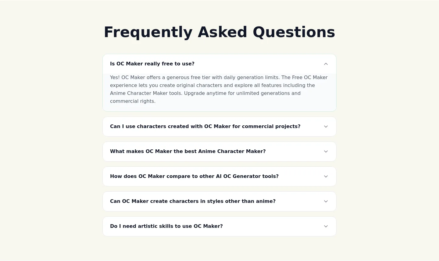 oc-maker.org — a real FAQ section