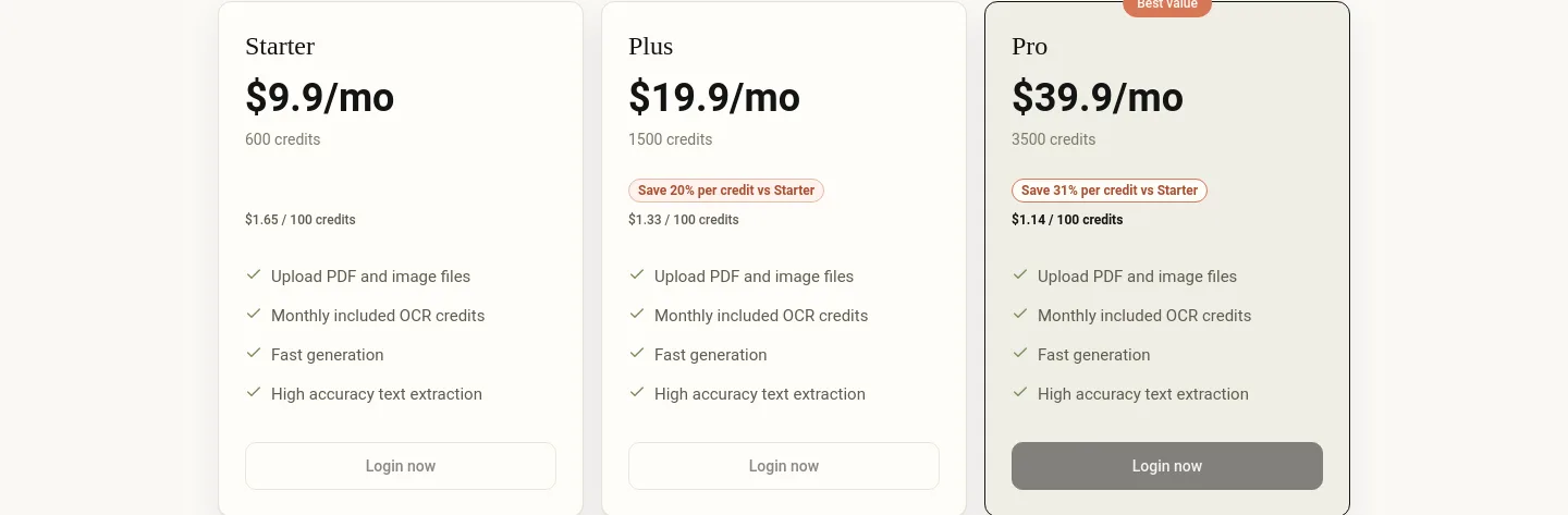 ocrstack.com — a real Pricing section