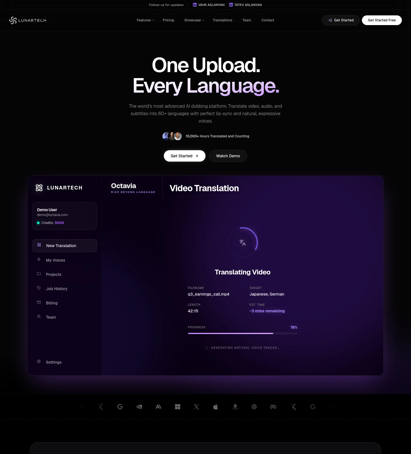 octavia.lunartech.ai — Hero