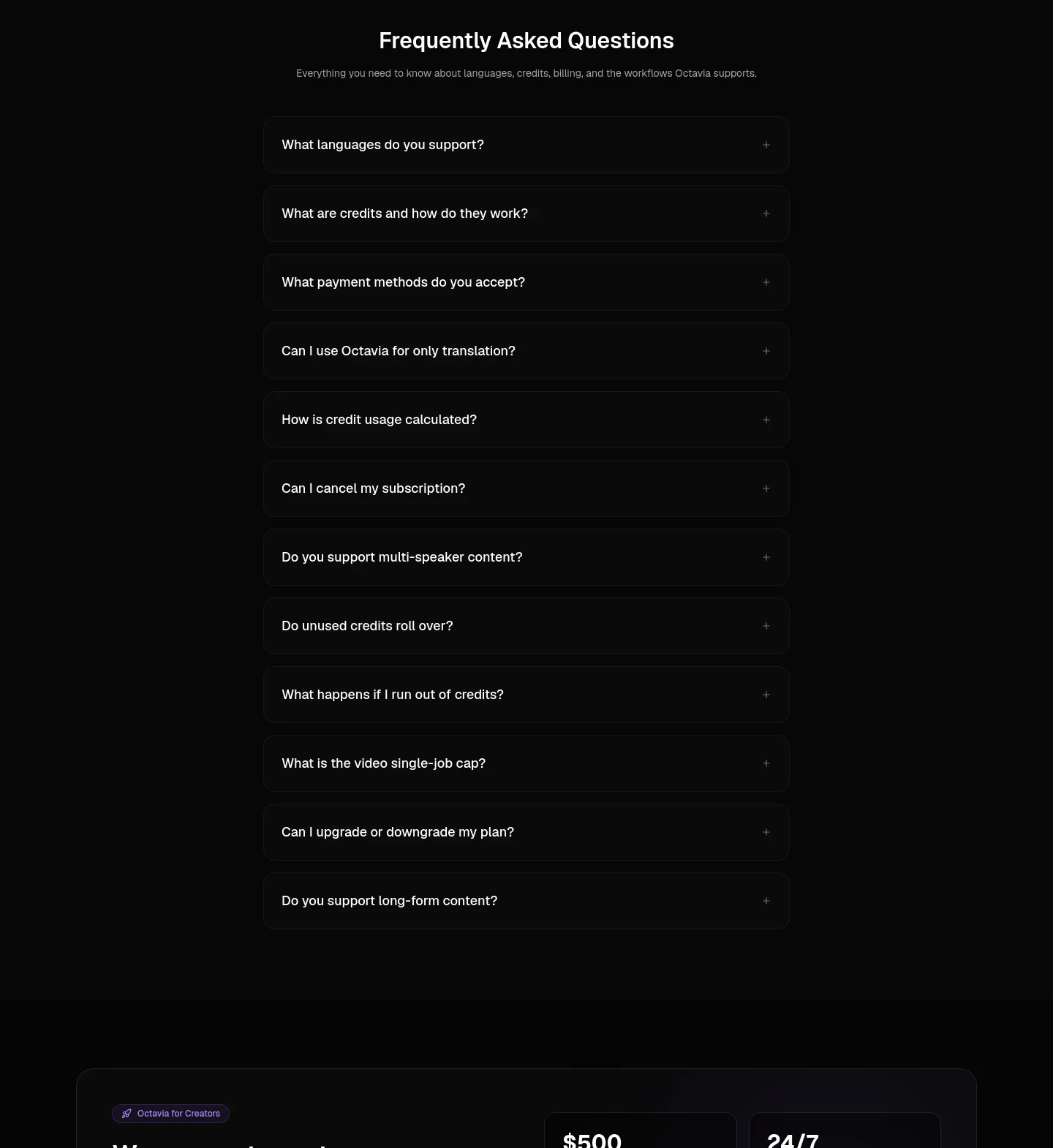 octavia.lunartech.ai FAQ section