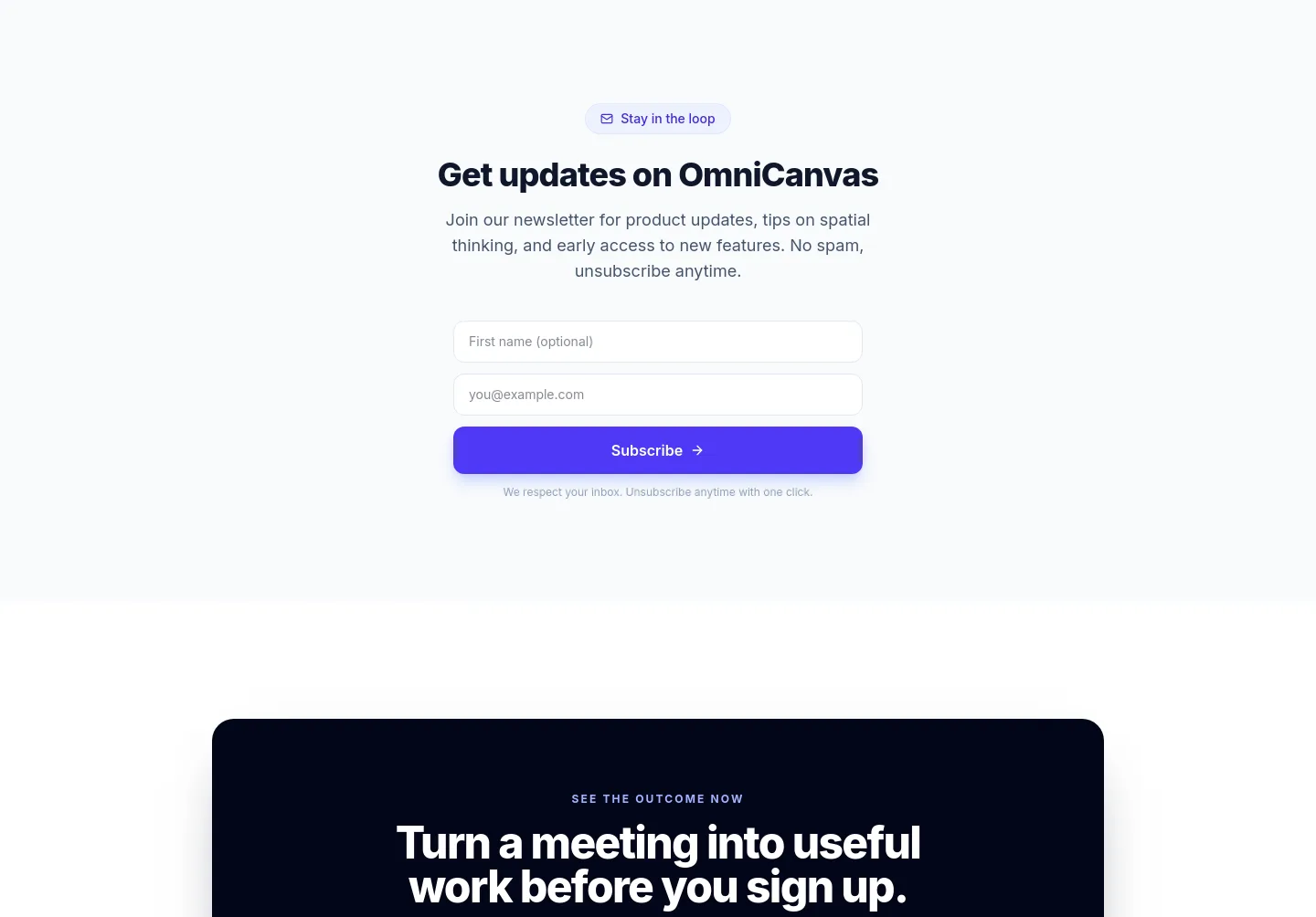 omnicanvasnotes.com Email Capture section