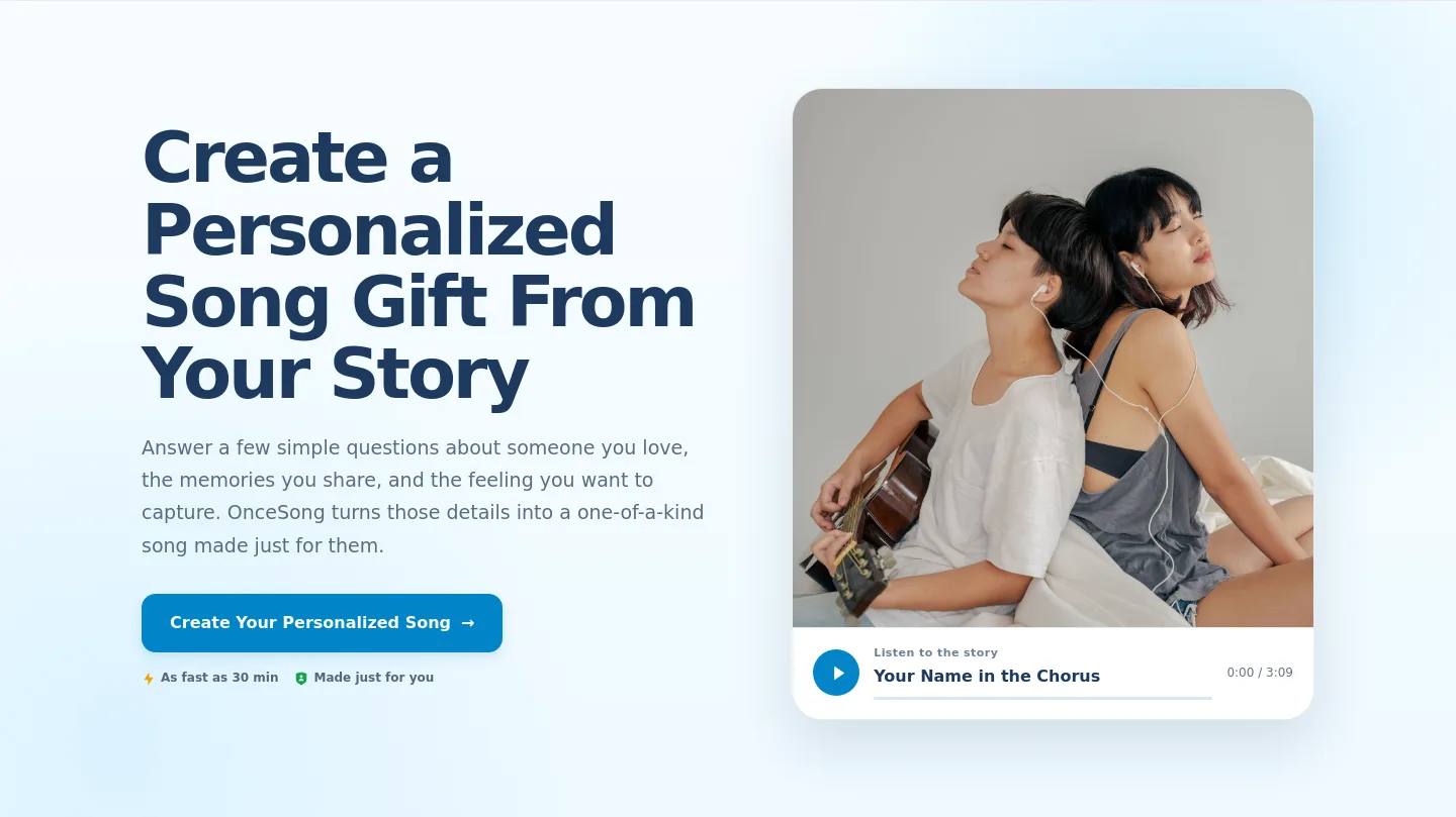 oncesong.com — a real Hero section