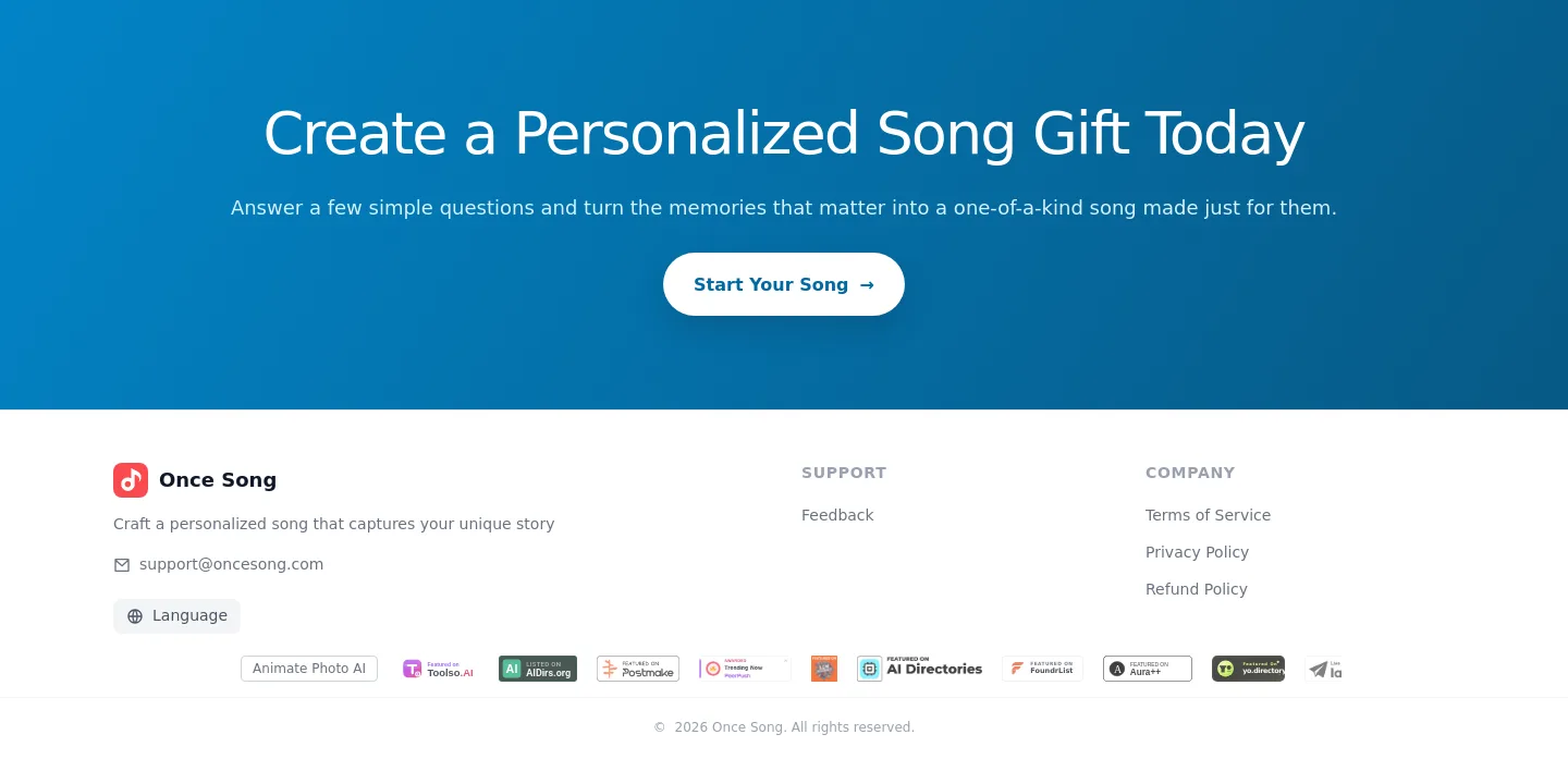 oncesong.com CTA section