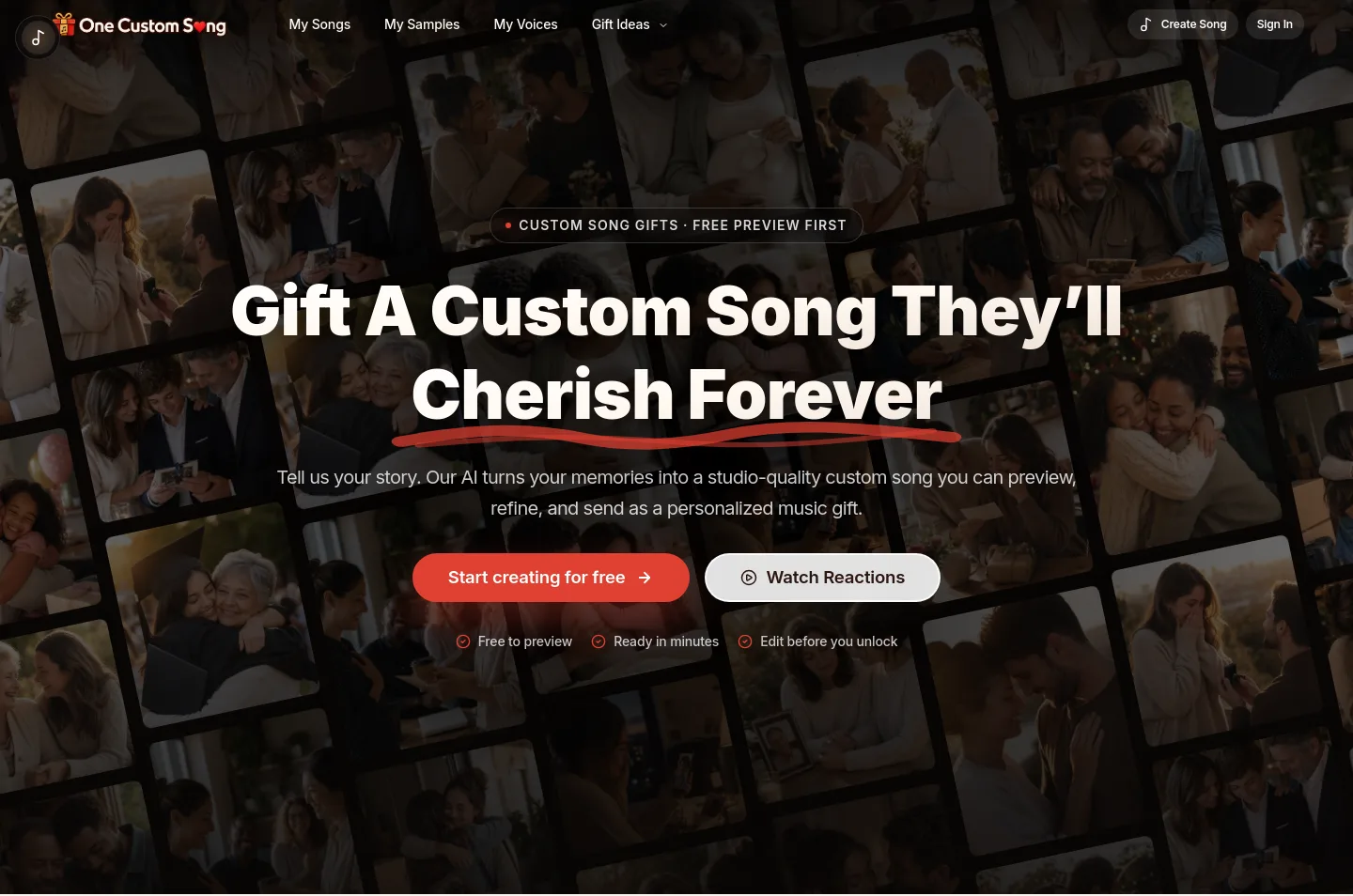 onecustomsong.com — a real Hero section
