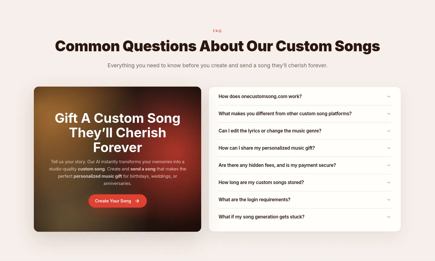 onecustomsong.com FAQ section