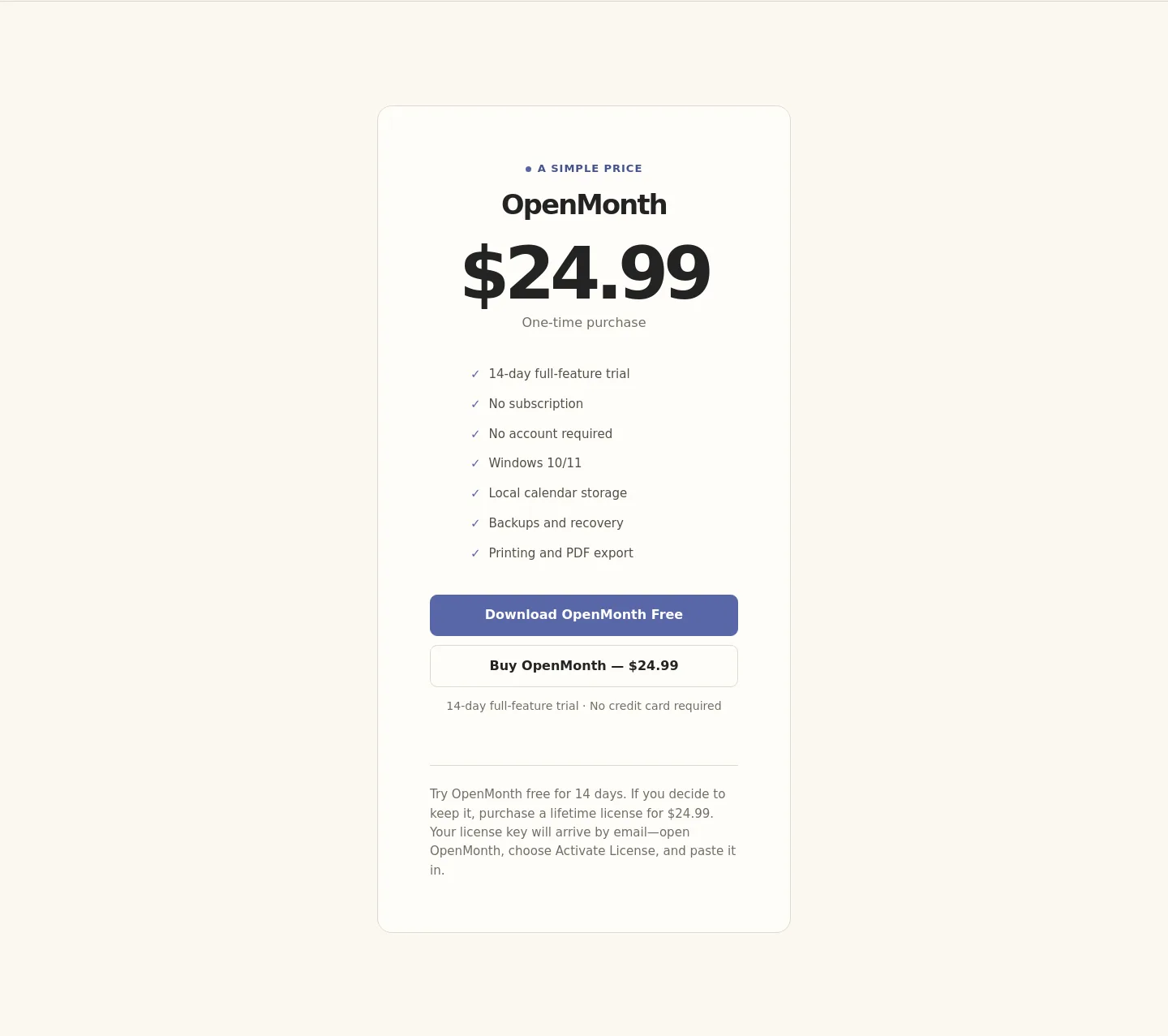 openmonth.app — a real Pricing section
