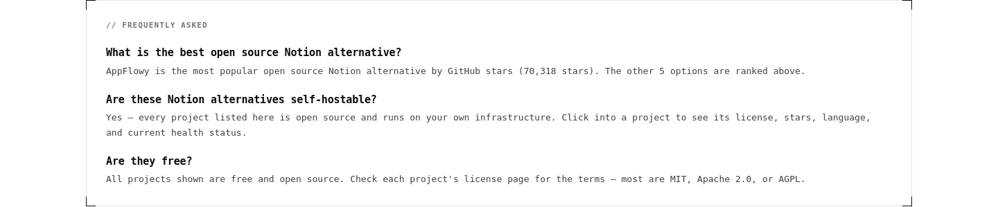 opensourcestartups.com — a real FAQ section
