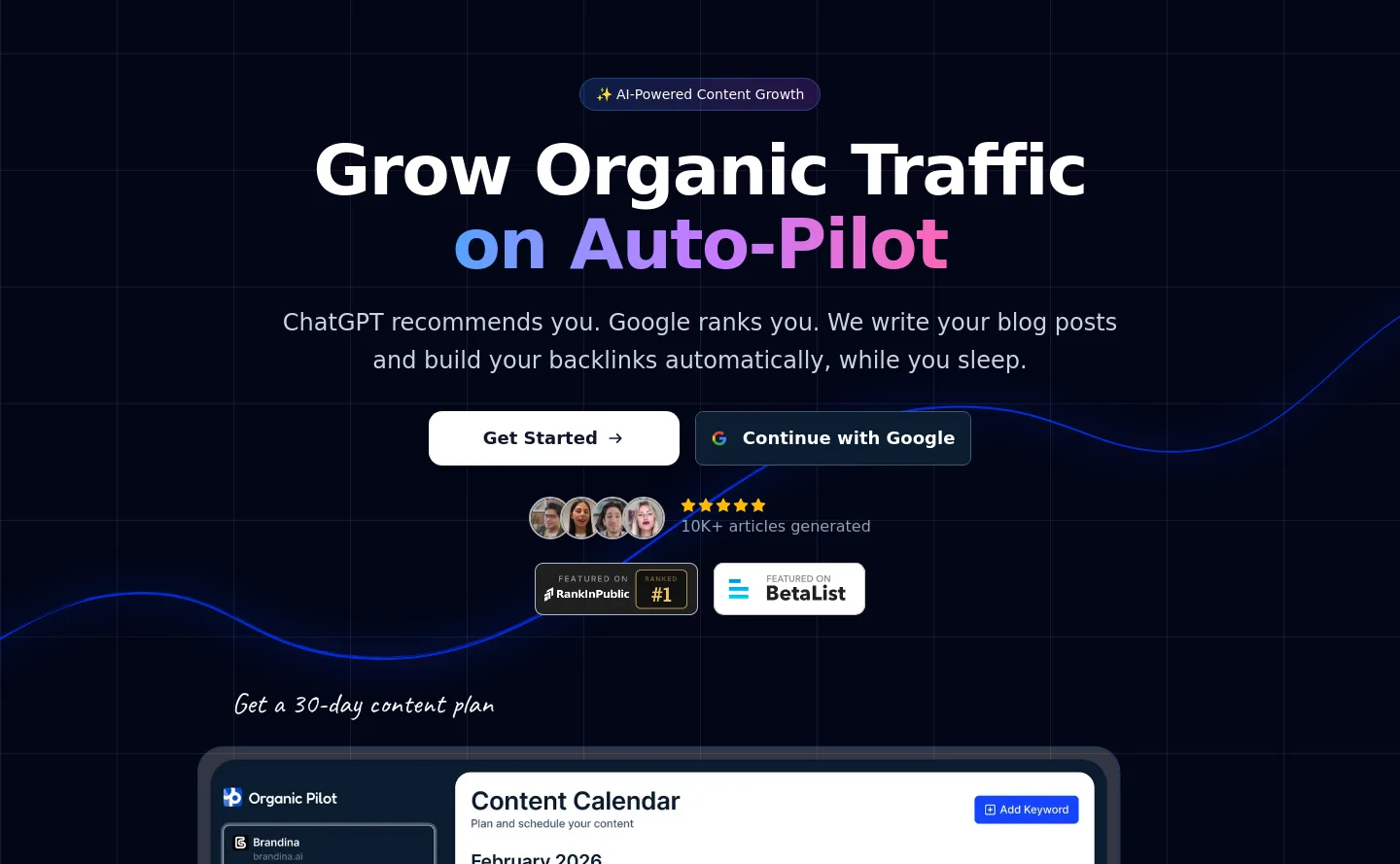 organicpilot.ai — a real Hero section