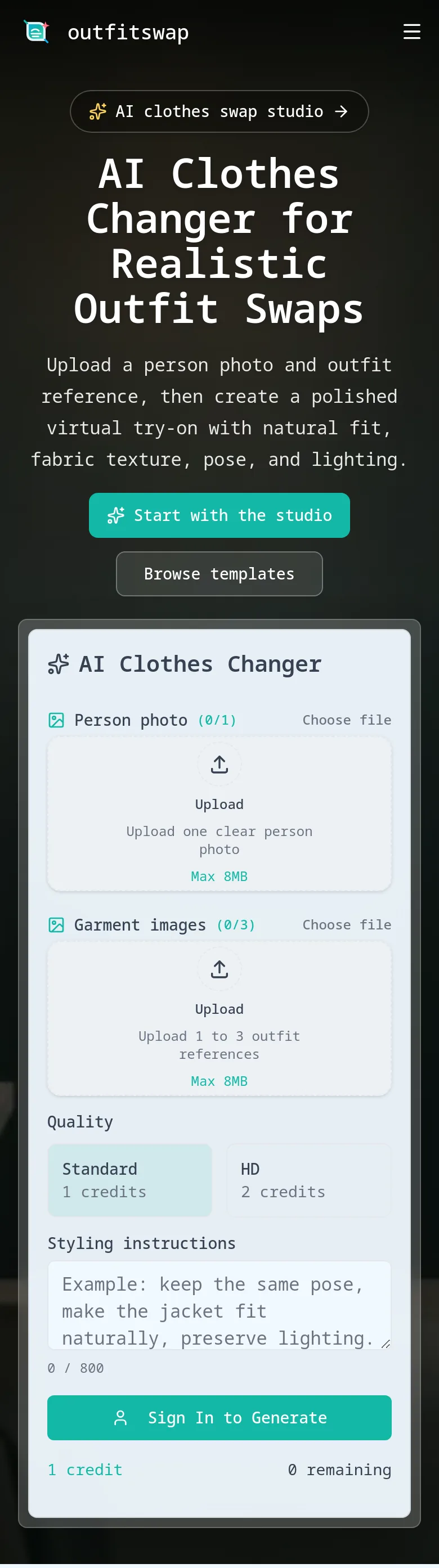outfitswap.org — a real Hero section