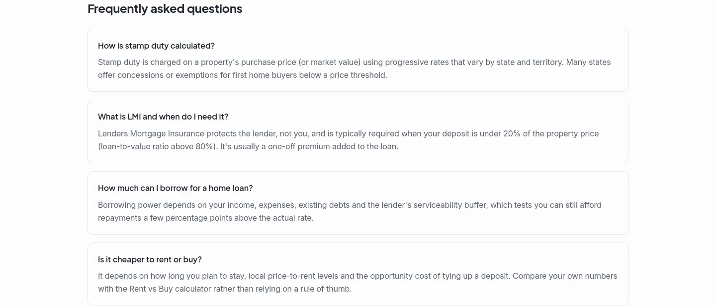 ozfinancehub.com.au — a real FAQ section