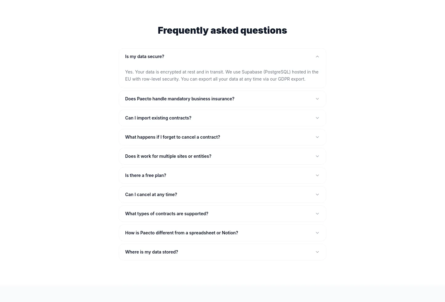 paecto.com FAQ section