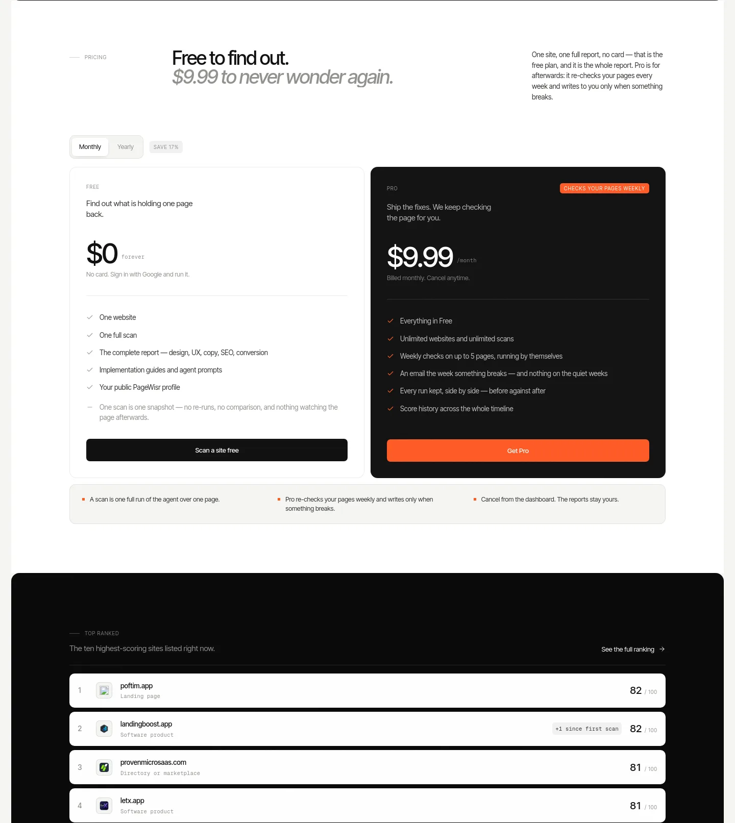 pagewisr.com Pricing section