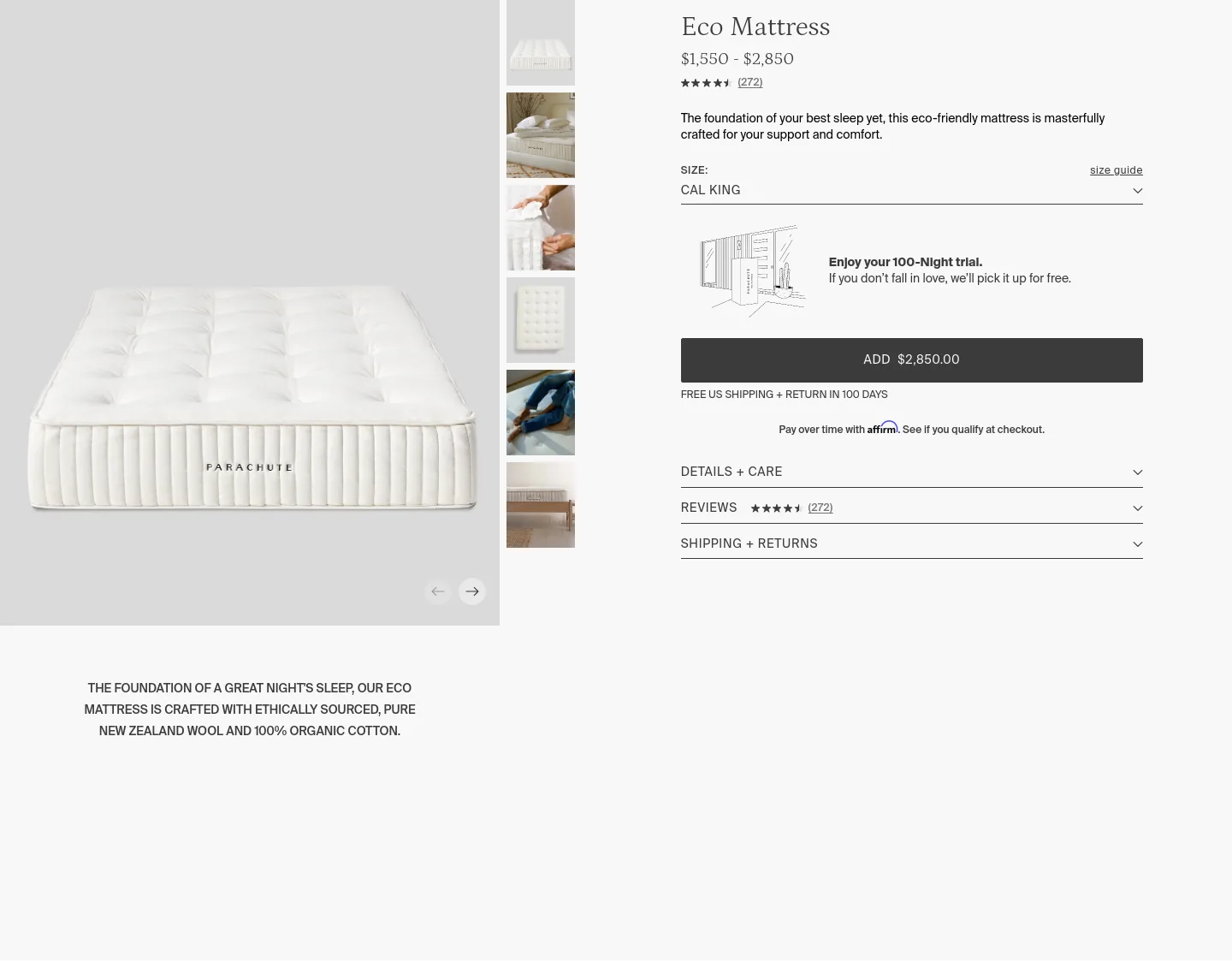 parachutehome.com Hero section