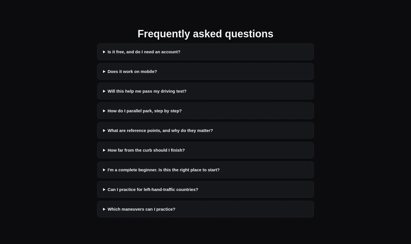 parkingpractice.com — a real FAQ section