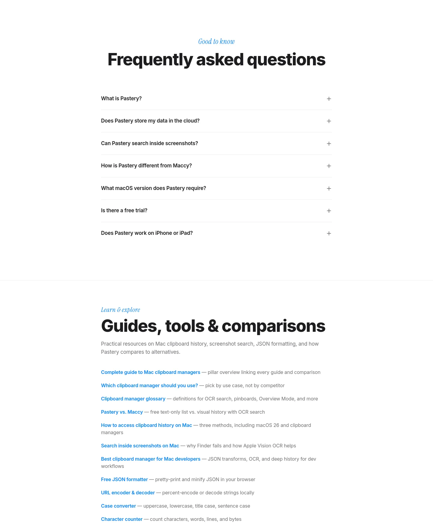 pasteryapp.com FAQ section